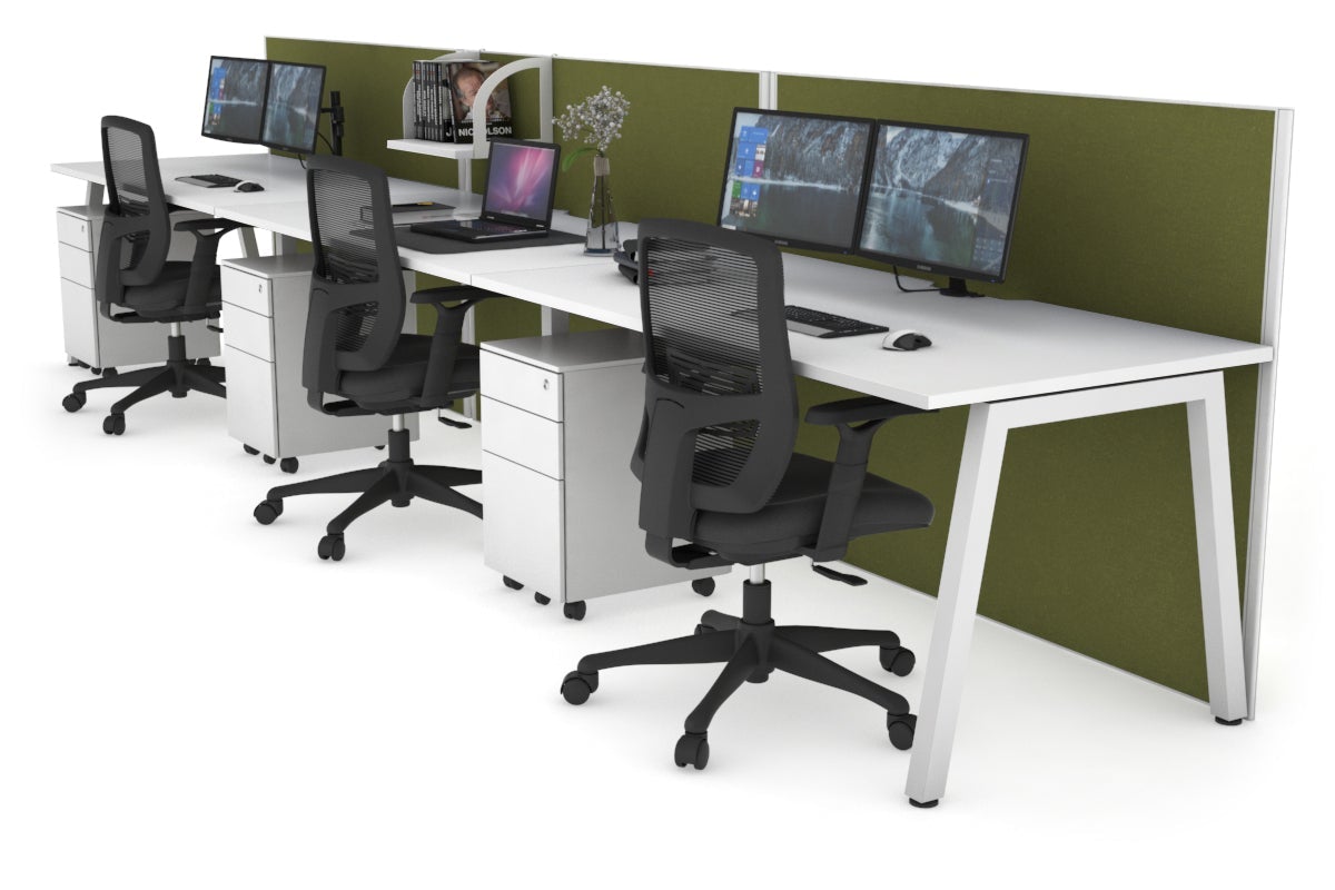 Horizon Quadro 3-Person Office Workstation - 1400L x 800W with Cable Management | Modern Office Desk for Collaborative Workspaces, Home Offices & Coworking Spaces