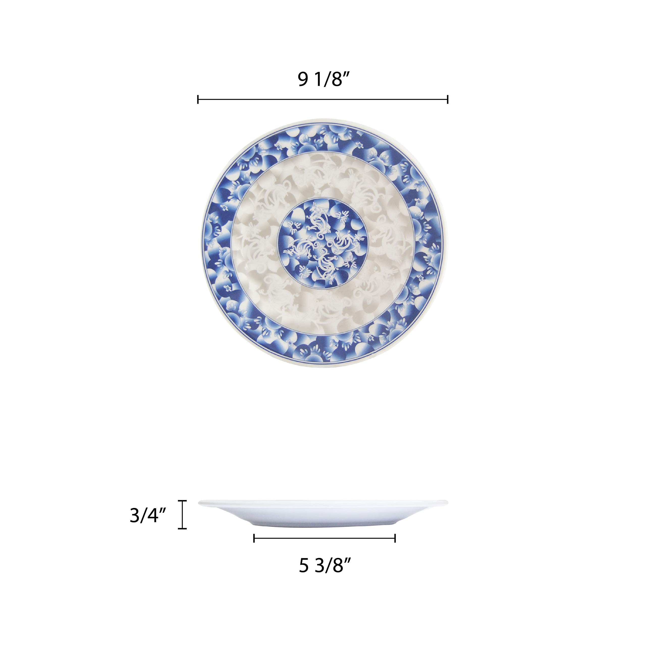 Thunder Group Blue Dragon Melamine Dinnerware Set - 9 1/8 Inch Plates (Pack of 12) - Durable & Stylish Dishware for Restaurants, Catering, and Outdoor Dining