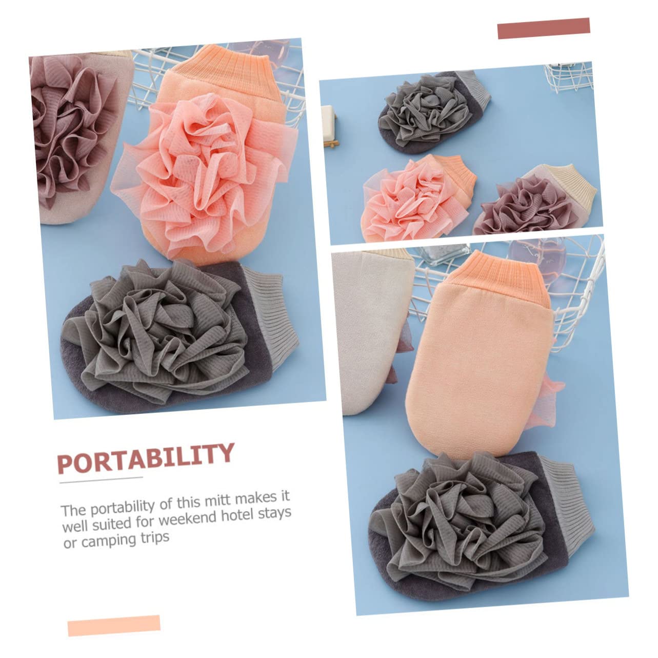 Minkissy Bath Flower Scrub Towel Gloves - 2pcs Exfoliating Mitt Set for Men & Women - Spa Shower Body Wash Gloves for Smooth Skin - Perfect for Home Spa, Bathing, and Exfoliation