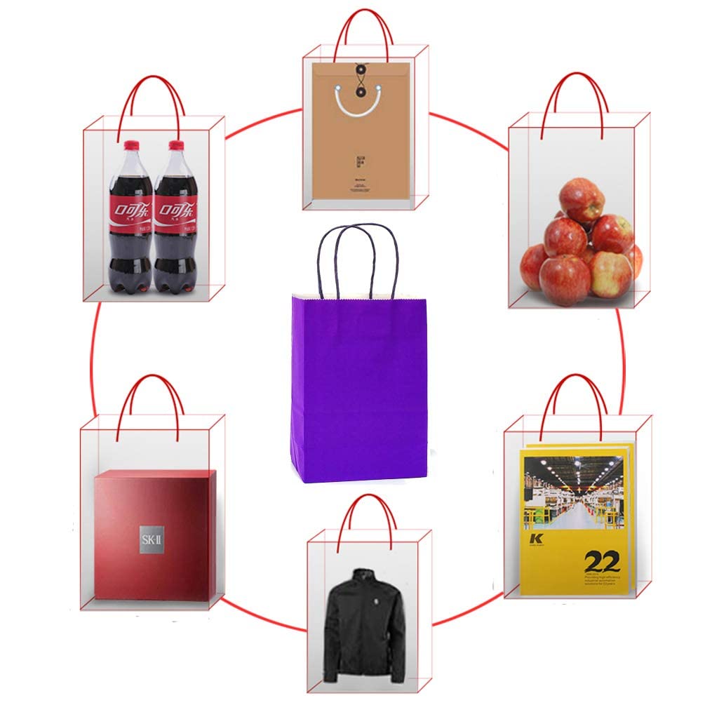 Premium AZOWA Large Kraft Paper Gift Bags with Handles - 7.5 x 3.9 x 9.8 Inches, Purple (12 Pack) - Perfect for Birthday, Wedding, Baby Shower & Party Favors