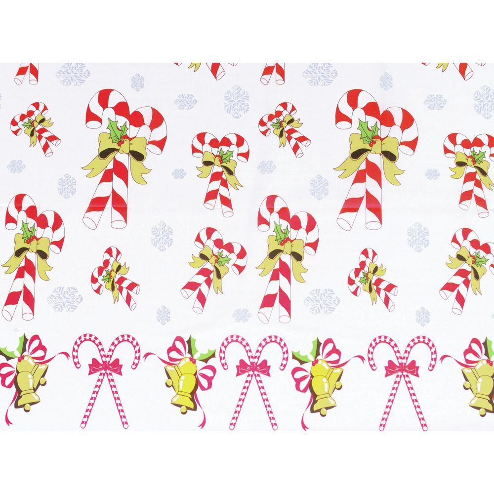 54 x 108 Inch Plastic Tablecloth for Christmas Party Decorations - Holiday Candy Canes Design for Dining Table, Buffet, and Festive Events