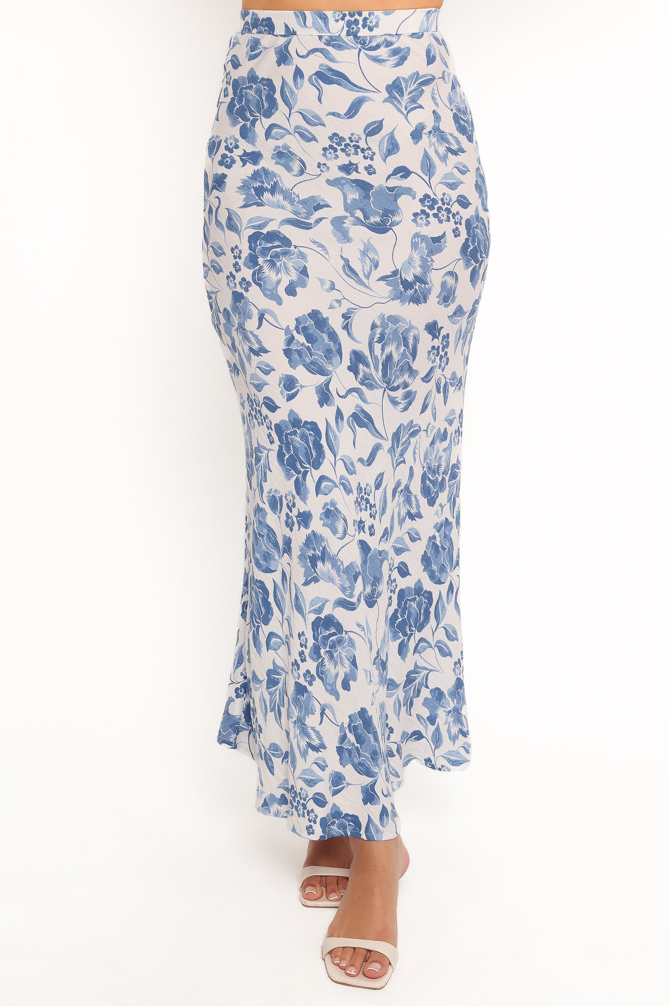 Claud Maxi Skirt for Women - Blue White Floral Print Long Skirt | Boho Summer Beach Dress, Casual Outfit & Vacation Wear