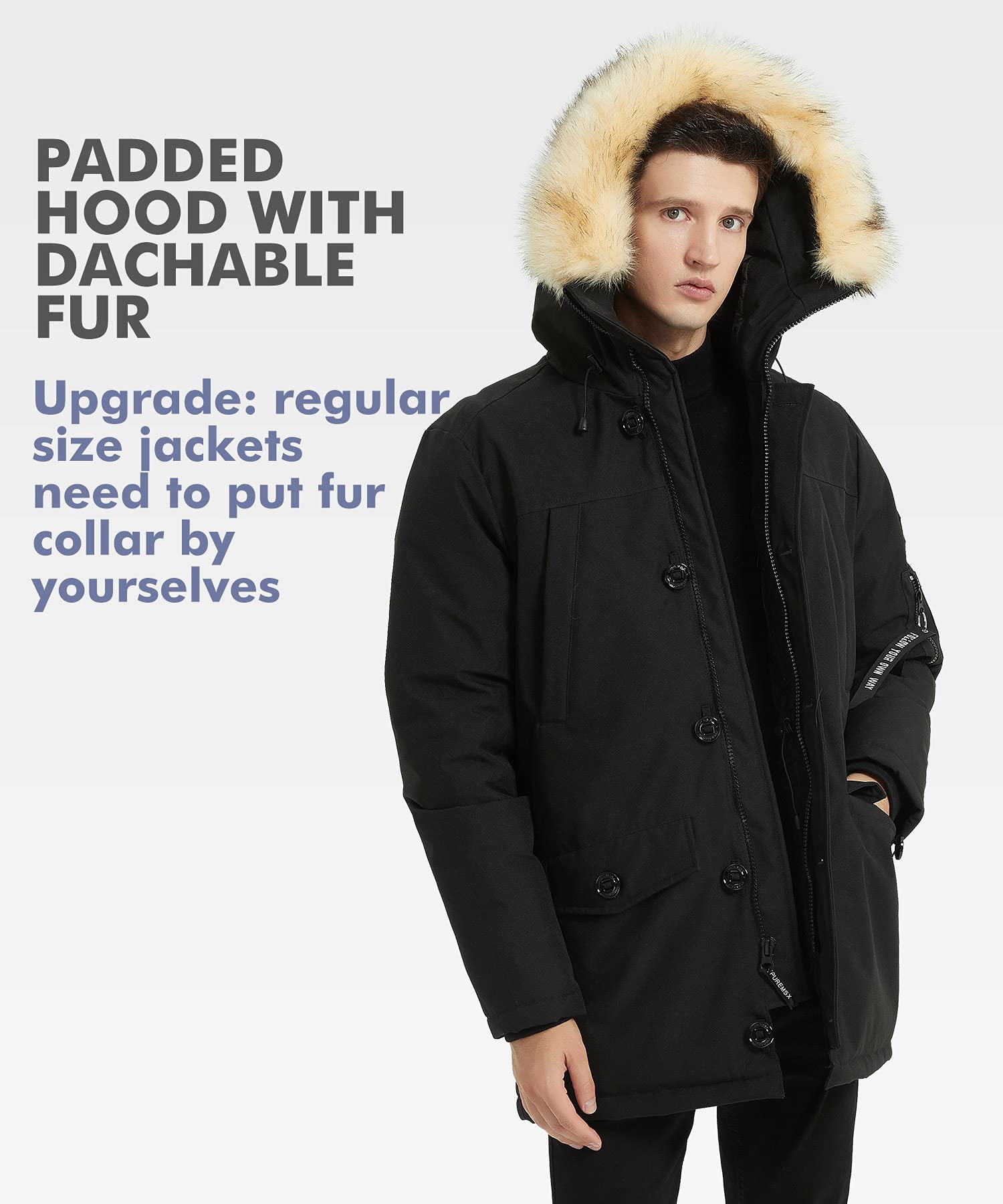 PUREMSX Men's Winter Jacket - Insulated Thick Warm Puffer Coat with Fur Hood | Waterproof Windproof Cold Weather Outerwear for Snow Skiing & Outdoor Activities