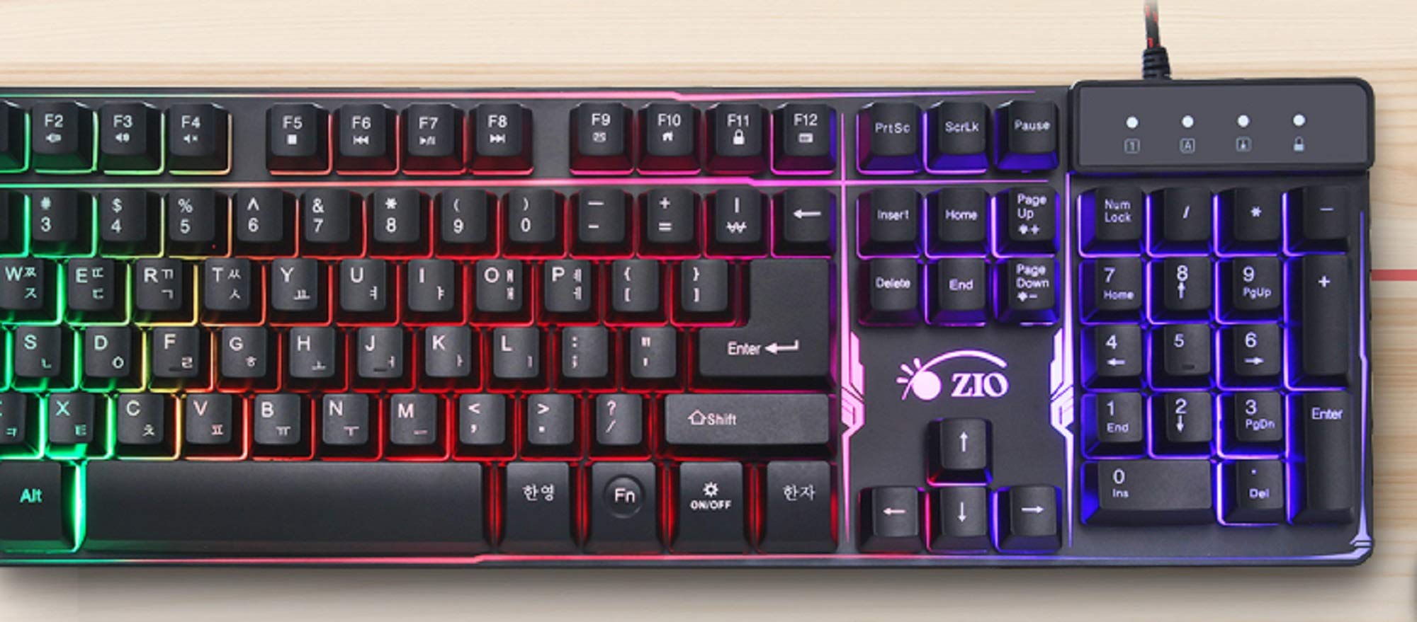 Zio Korean English Gaming Keyboard - USB Wired LED Backlit Membrane Keyboard for PC, Laptop, Office & Gaming (Black)