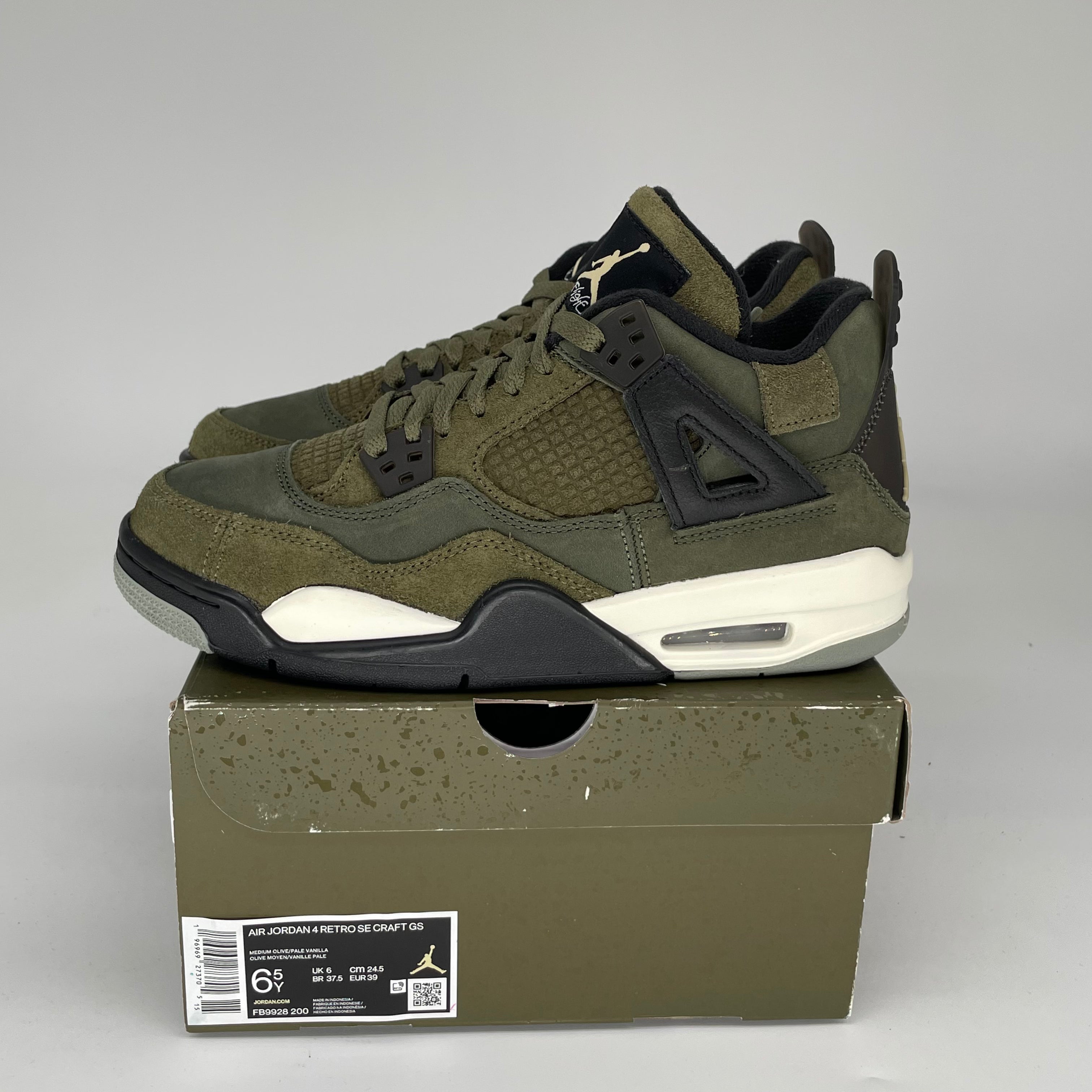 AIR JORDAN 4 CRAFT MEDIUM OLIVE Sneakers - Size 6.5Y (FB9928-200) - Retro Basketball Shoes for Men, Women & Kids - Perfect for Streetwear, Sports & Casual Fashion