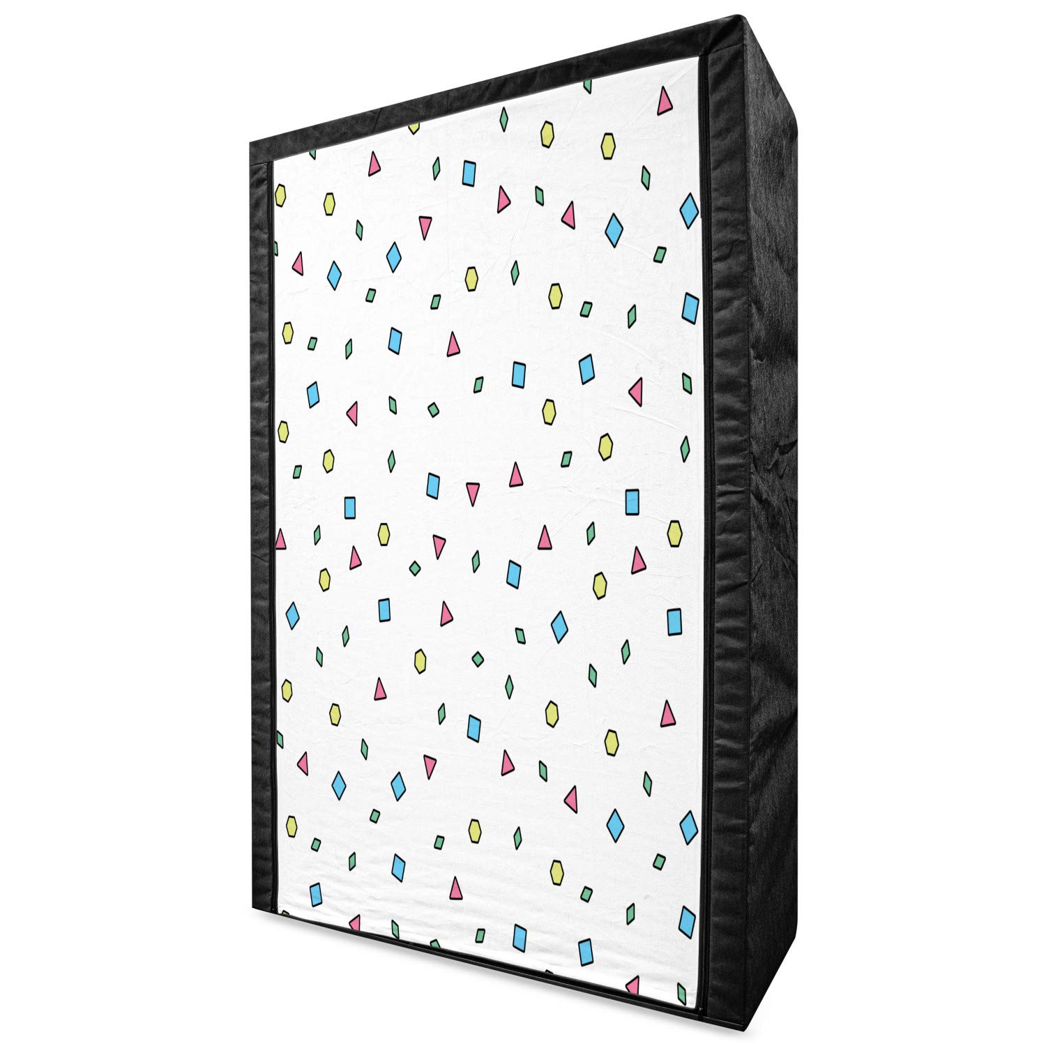 Ambesonne 90s Portable Fabric Wardrobe with Colorful Mosaic Pattern - Memphis Style Geometric Doodle Print Clothing Organizer & Storage Closet with Shelves (42.5