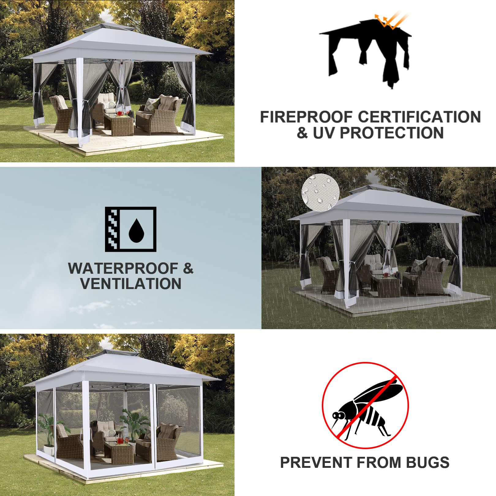 COBIZI 12x12 Pop Up Gazebo with Mosquito Net & Carrying Bag - Portable Outdoor Canopy Tent for Patio, Garden, Backyard, Lawn & Beach (Grey) | Perfect for Camping, Picnics & Outdoor Parties