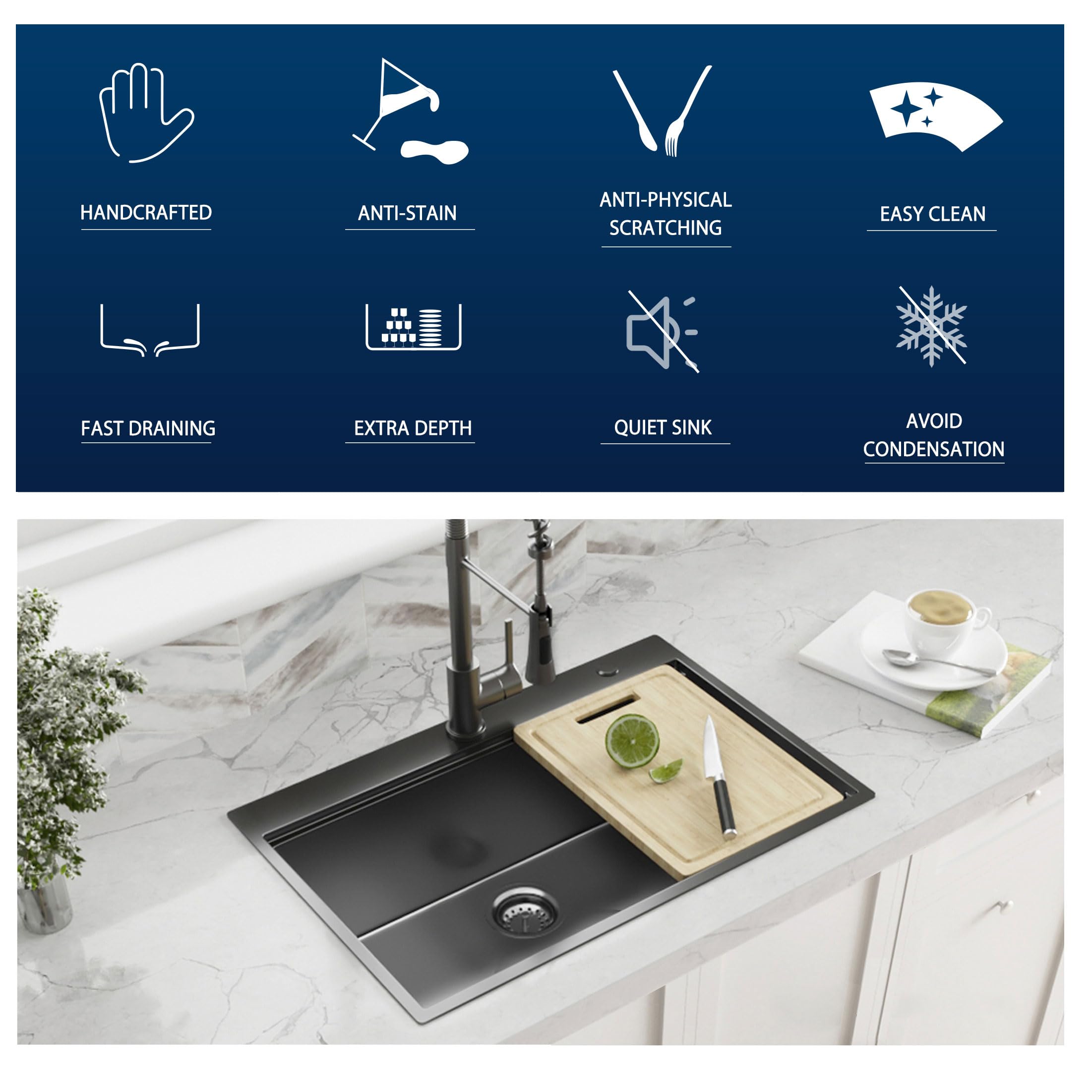 33 Inch Drop-in Gunmetal Black Stainless Steel Double Bowl Kitchen Sink with Black Spring Neck Faucet - Dual Mount Workstation for Modern Homes, Perfect for Busy Cooks and Large Meal Prep