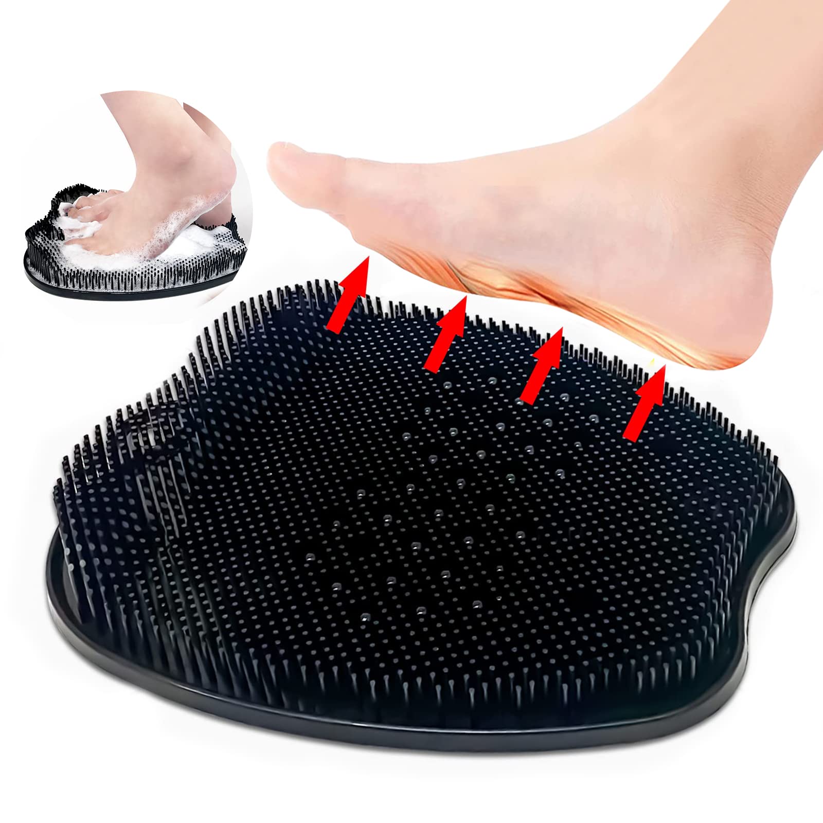Premium Silicone Foot Scrubber for Shower - Non-Slip Bath Mat with Suction Cups, Exfoliating Foot Brush for Pedicure & Callus Removal, Improves Circulation & Relieves Tired Feet - Perfect for Spa, Home Bathroom & Relaxation (Black)