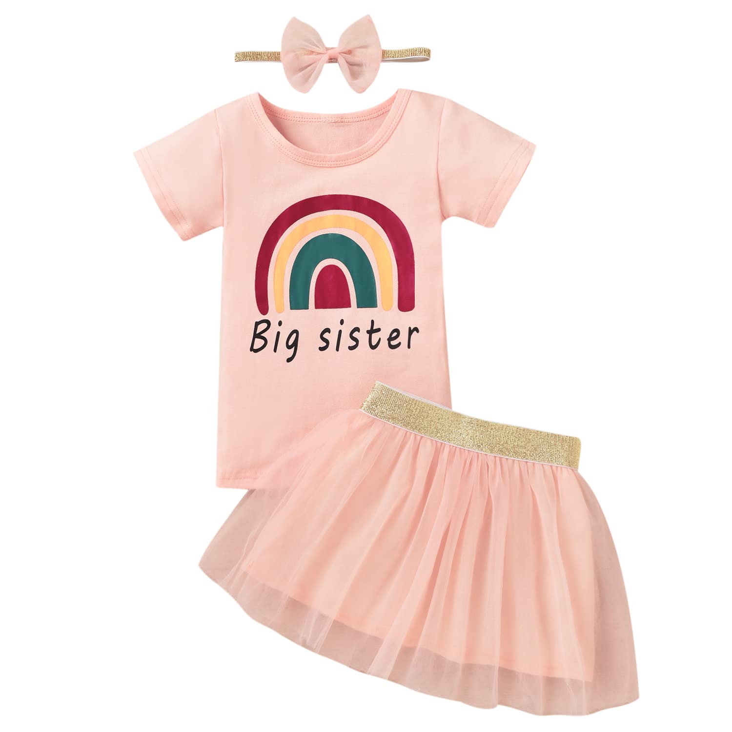 Honykids Big Sister Little Sister Matching Outfits - Baby Girl Romper & Toddler Girl T-Shirt with Tutu Skirt Set | Cute Sibling Clothes for Family Photos, Birthday Parties & Special Occasions
