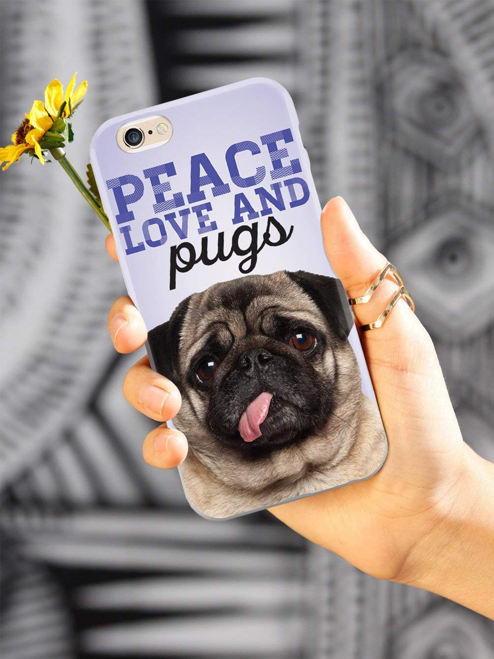 Inspired Cases - iPhone 8 Case Compatible - 3D Textured Protective Cover for Apple iPhone 8 - Peace Love and Pugs Design - Durable Shockproof Phone Case for Everyday Use, Work, and Travel