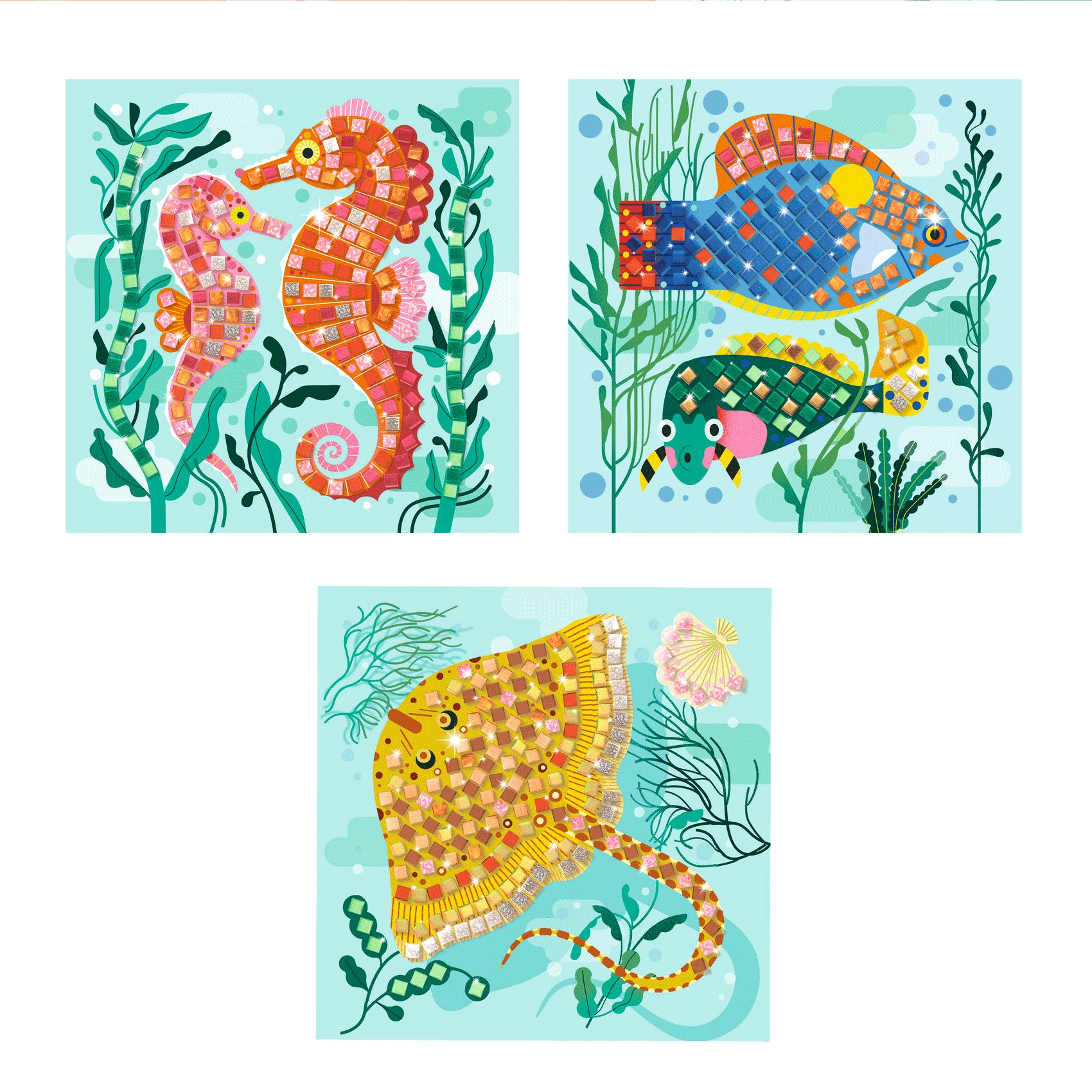 Caribbean Mosaics Art Kit by Djeco - Creative DIY Craft for Kids & Adults - Perfect for Home Decor, Gift Giving & Art Therapy Projects