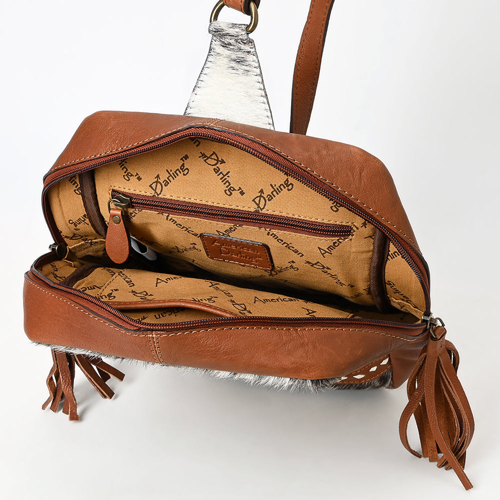 American Darling Adbga624 Genuine Leather Women's Western Handbag - Hand-Tooled Hair-On Cowhide Sling Purse for Casual Outings, Country Events & Cowgirl Fashion