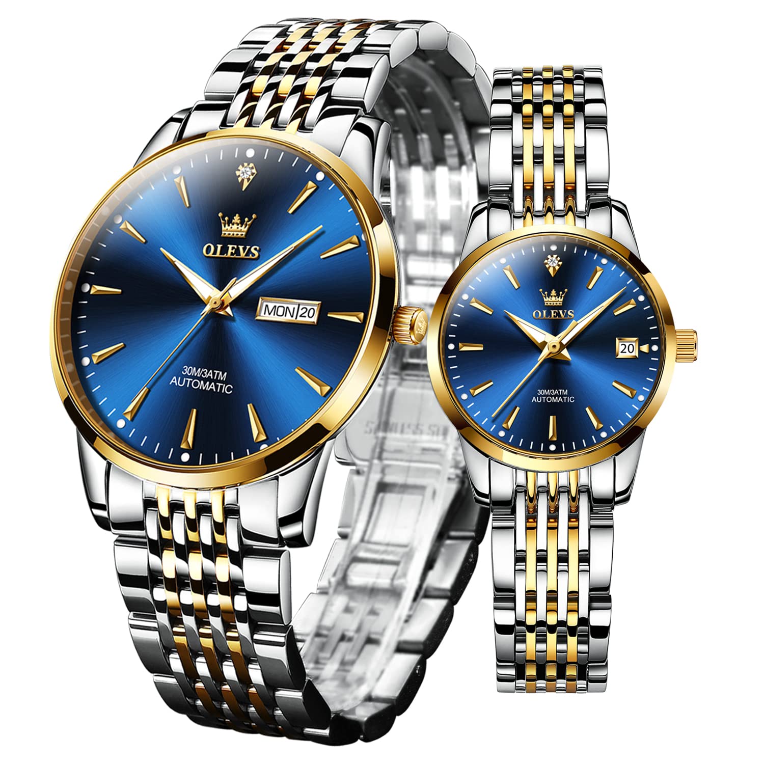 OLEVS Automatic Mechanical Waterproof Couple Watches Set for Men and Women - His and Hers Matching Watches for Anniversary, Wedding, Valentine's Day Gift (Casual & Dress Wear)