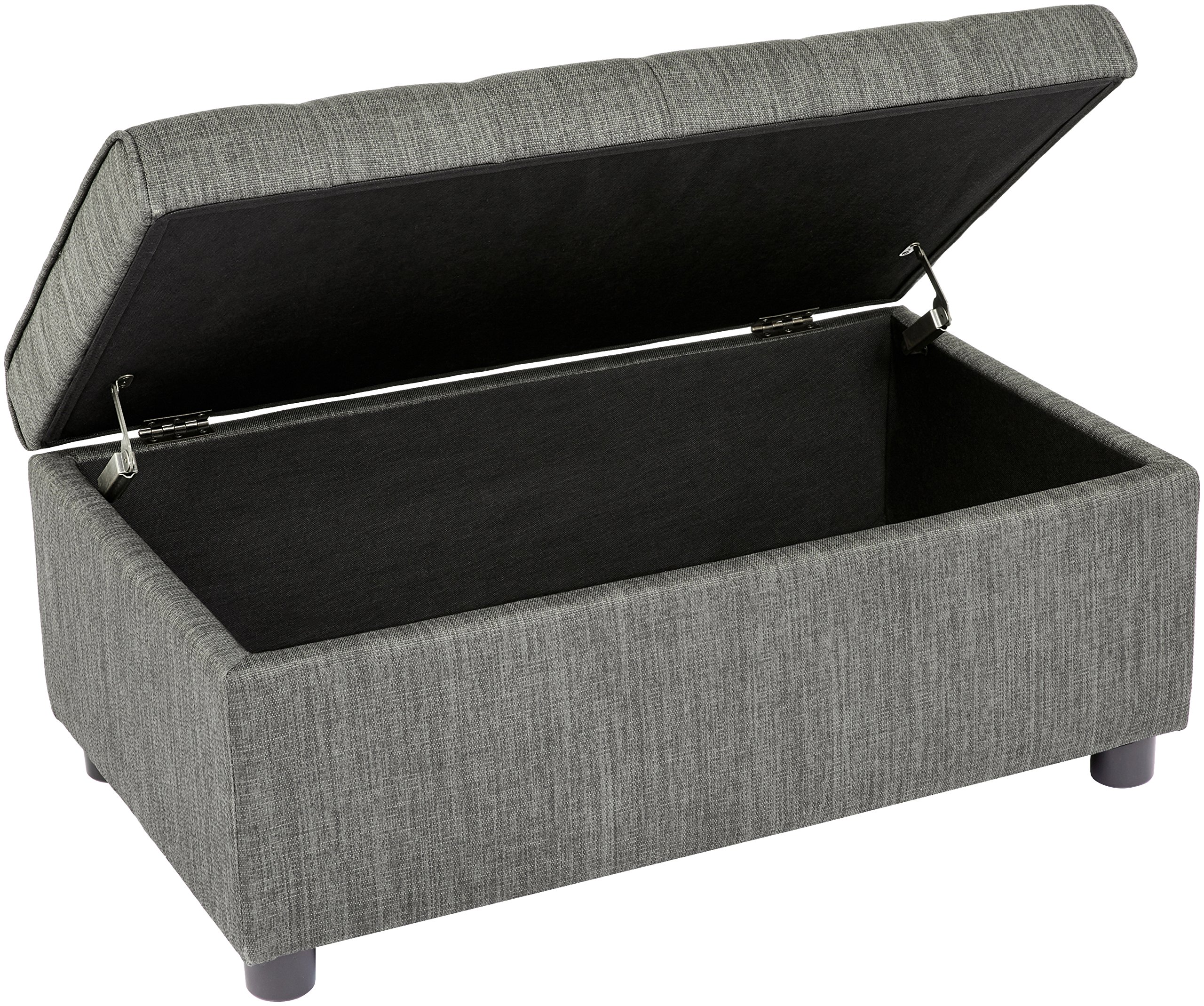 FIRST HILL FHW Arlos Rectangular Fabric Storage Ottoman with Tufted Design - Shadow Gray | Multi-Functional Footrest, Hidden Storage Bench | Perfect for Living Room, Bedroom, and Home Decor