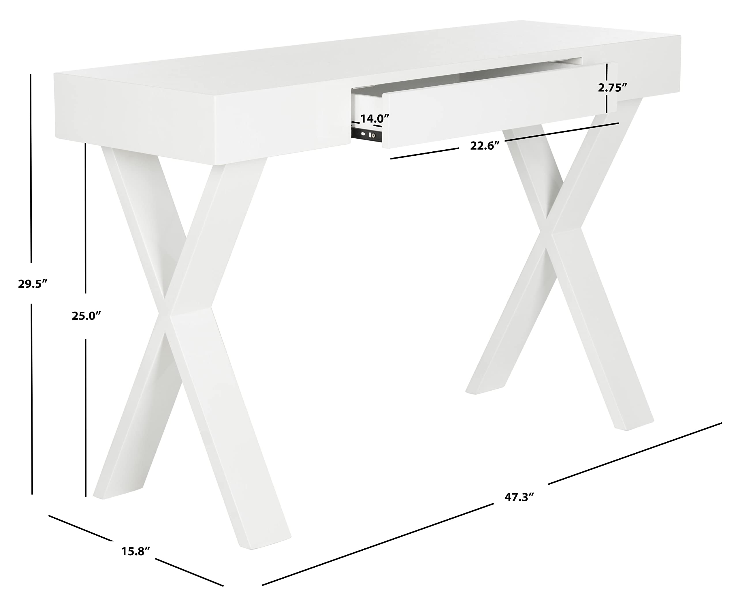 Safavieh Alessia White Lacquer Vanity Desk with 1 Drawer - Modern Dressing Table for Bedroom, Makeup & Beauty Station - Perfect for Home Office & Small Spaces