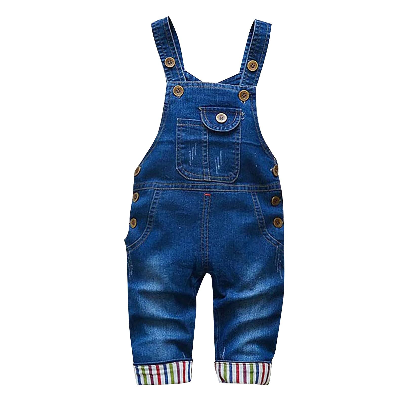 Adjustable Denim Overalls Jumpsuit for Boys & Girls - Cute Baby Romper with Denim Print (Blue, Size 80) - Perfect for Playtime, Photos & Everyday Wear
