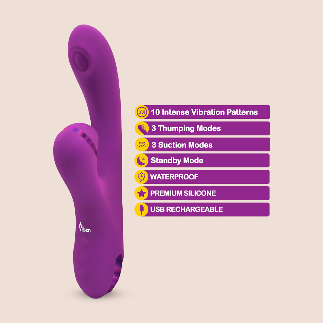 Premium Rechargeable Rabbit Vibrator with Thrusting & Suction - Dual Stimulation for Powerful Orgasms | Perfect for Solo Play & Couples Intimacy | Ultra Quiet & Waterproof Design