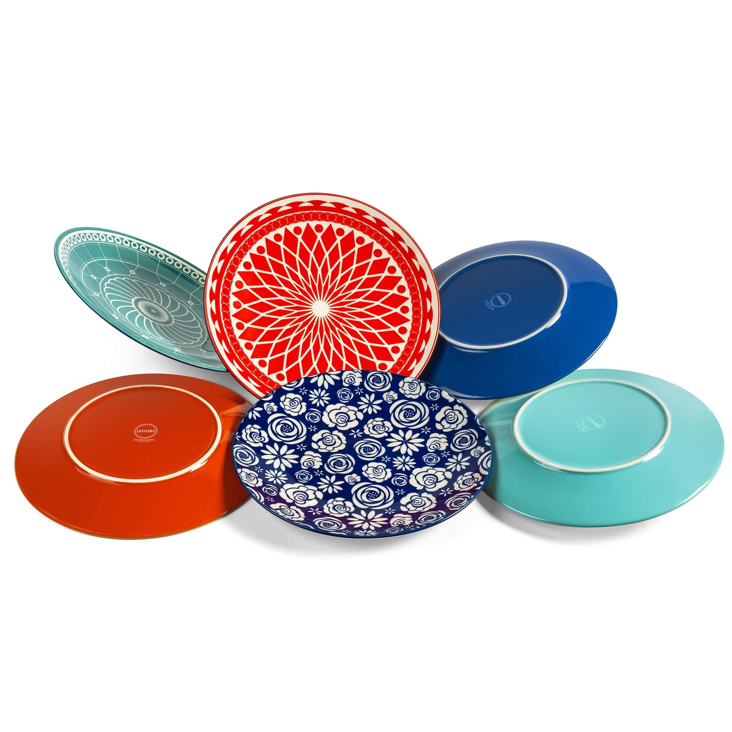 Annovero 16-Piece Colorful Porcelain Dinnerware Set - Cereal Bowls, Salad Plates & Dinner Plates | Microwave & Dishwasher Safe | Elegant Tableware for Daily Meals, Parties & Restaurant Use