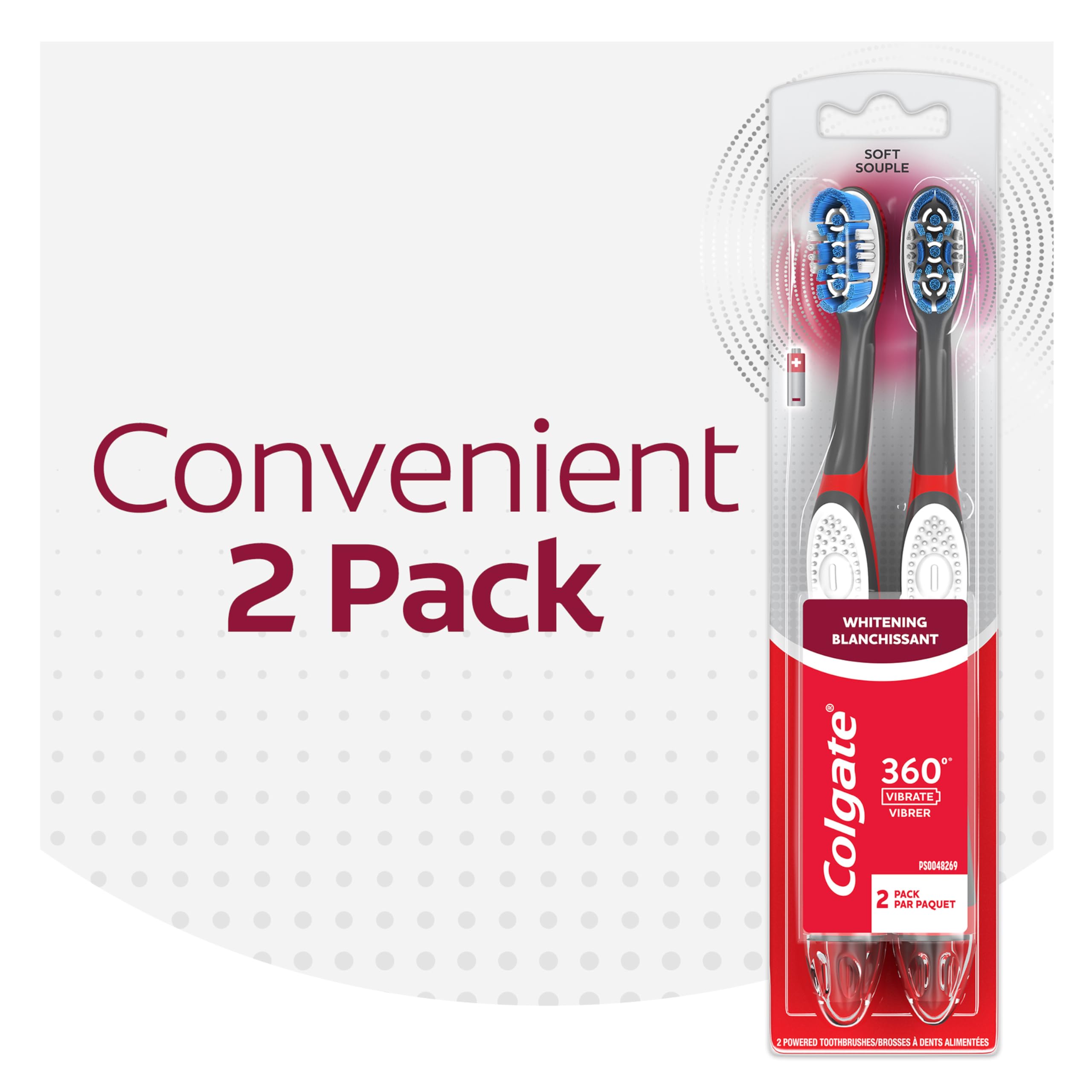 Colgate 360 Optic White Sonic Battery Powered Toothbrush with Soft Bristles - 2 Pack for Teeth Whitening & Deep Cleaning - Perfect for Travel & Daily Oral Care