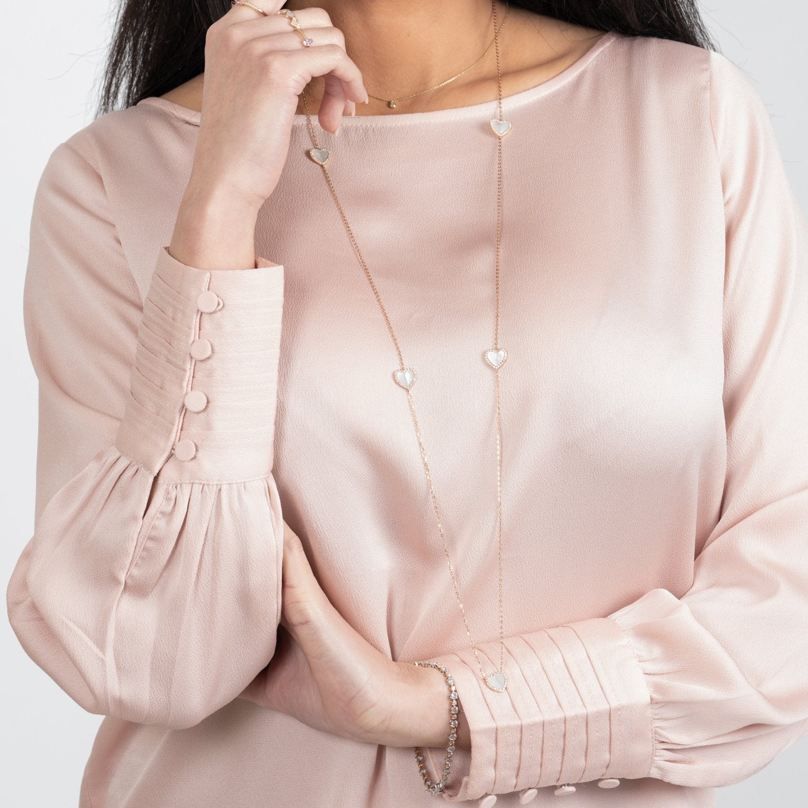 14k Rose Gold Mother of Pearl Heart Diamond Pendant Necklace for Women - Elegant Jewelry Gift for Valentine's Day, Anniversary & Special Occasions