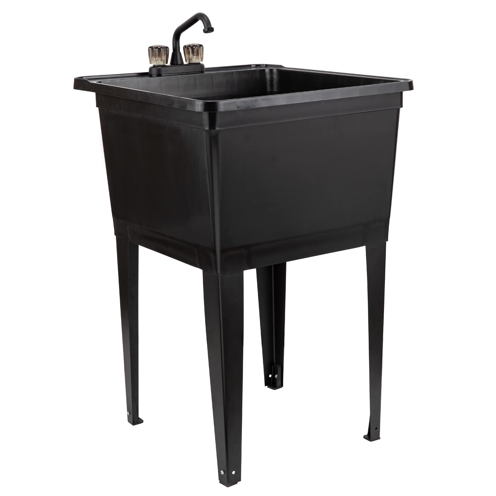 Tehila Basics by JS Jackson Supplies 21-Gallon Heavy Duty Plastic Utility Sink with Adjustable Legs & 2-Handle Faucet - Freestanding Laundry Tub for Basement, Garage, Workshop & Outdoor Use