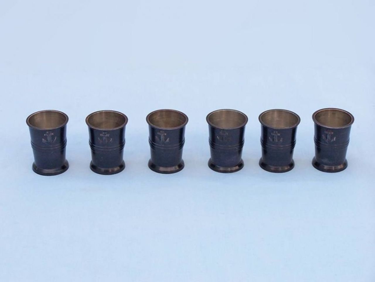 Hampton Nautical Oil Rubbed Bronze Anchor Shot Glasses Set of 6 - Rosewood Accent Barware for Nautical Theme Parties, Beach Weddings & Home Decor