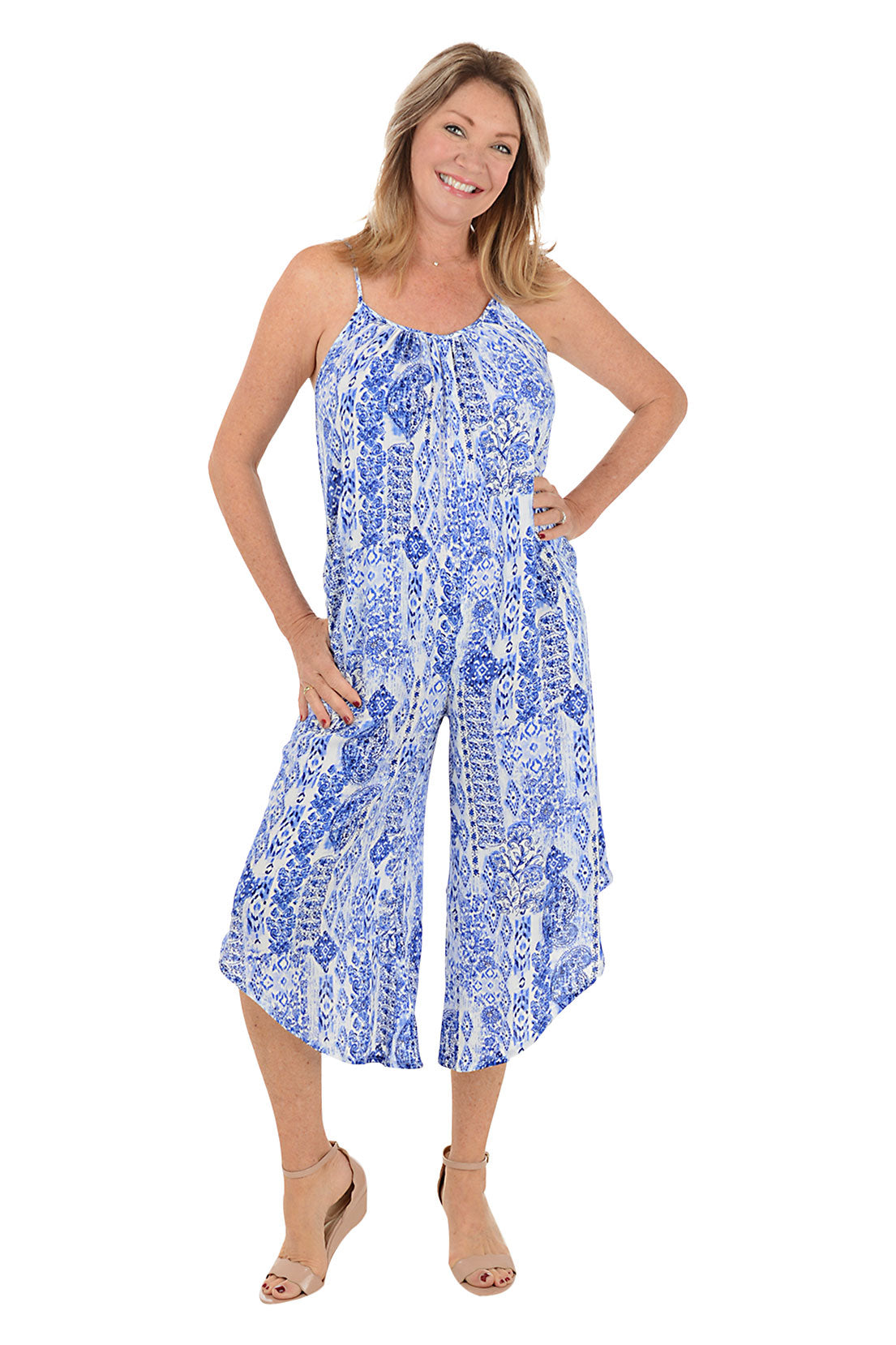 Stylish Batik Wide Leg Jumpsuit for Women - Comfortable & Flowy Summer Outfit - Perfect for Beach Vacations, Casual Outings & Boho Fashion
