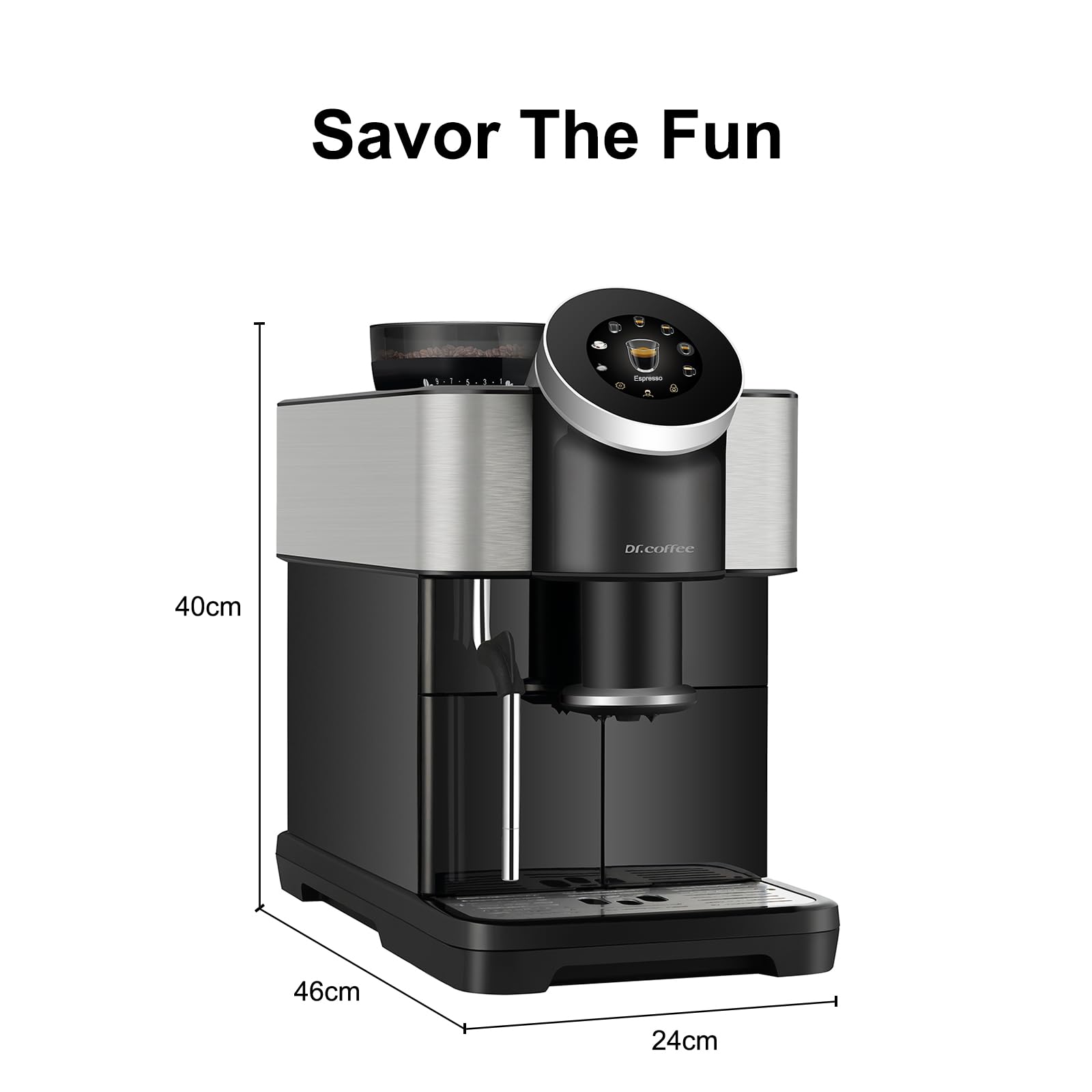 Dr.coffee H1 Fully Automatic Espresso Maker - Bean to Cup Coffee Machine with Steam Wand, 6 Customized Beverages, Home & Office Espresso Machine in Piano Black - Perfect for Coffee Lovers, Entertaining Guests, and Daily Morning Brews