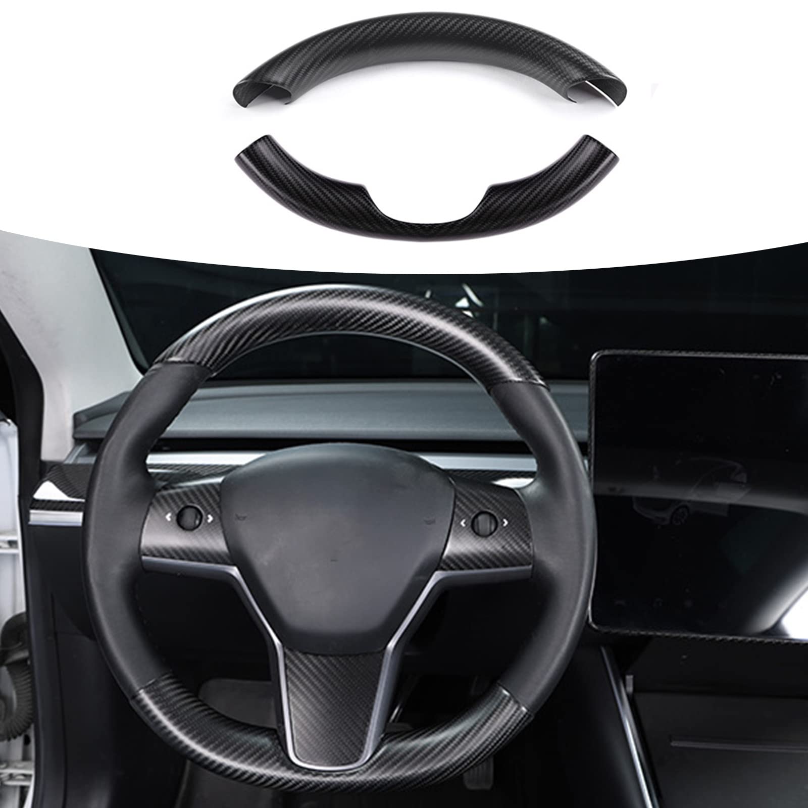 Premium Real Carbon Fiber Steering Wheel Decorative Patch for Tesla Model 3 & Model Y - Matte Finish Wheel Trim Panel Cover (2PCS) - Enhance Your Car Interior with Luxury Carbon Fiber Accessories | Perfect for Car Enthusiasts & Tesla Owners Seeking Stylish Upgrades