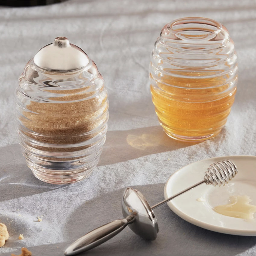 Alessi Stainless Steel Honey Jar with Dipper - Elegant Honey Storage Container for Tea, Coffee & Breakfast - Perfect for Kitchen, Dining Table & Gift Giving