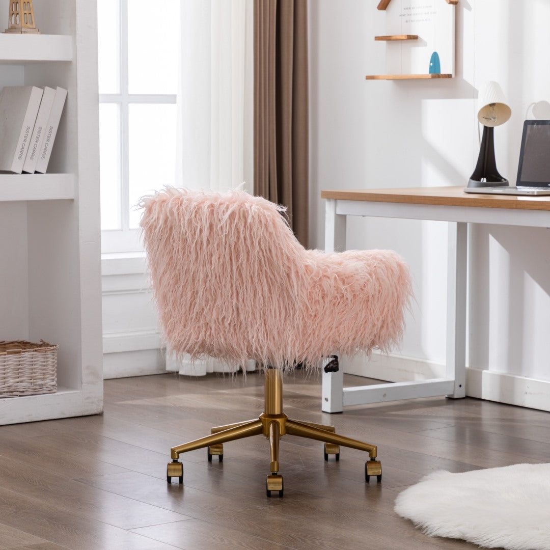 Fluffy Faux Fur Office Chair - Modern Pink Swivel Desk Chair for Women & Girls - Ergonomic Comfort for Home Office, Gaming & Study