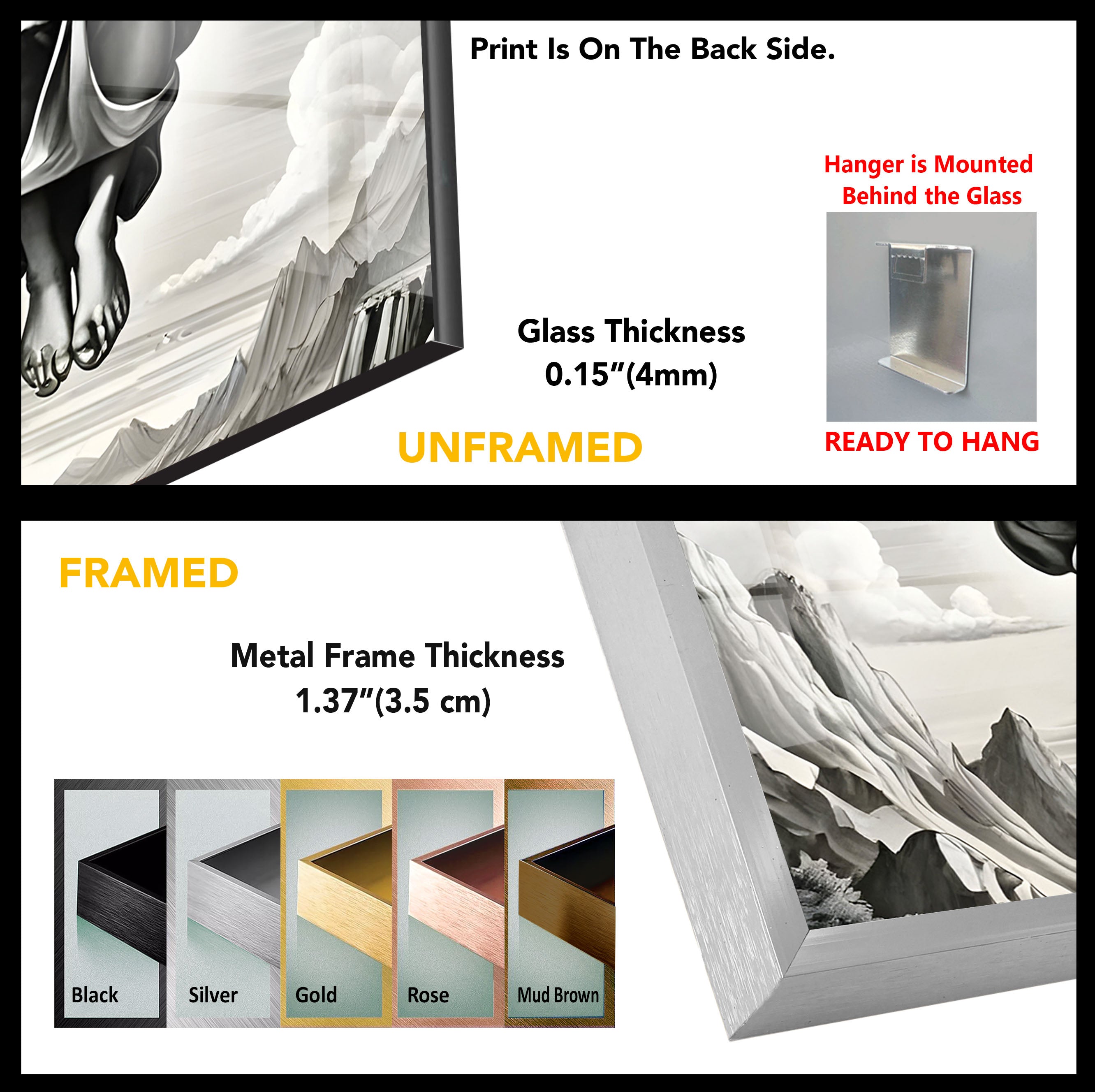 Black and White Jesus Christ Glass Wall Art - Religious Home Decor for Living Room, Bedroom & Church