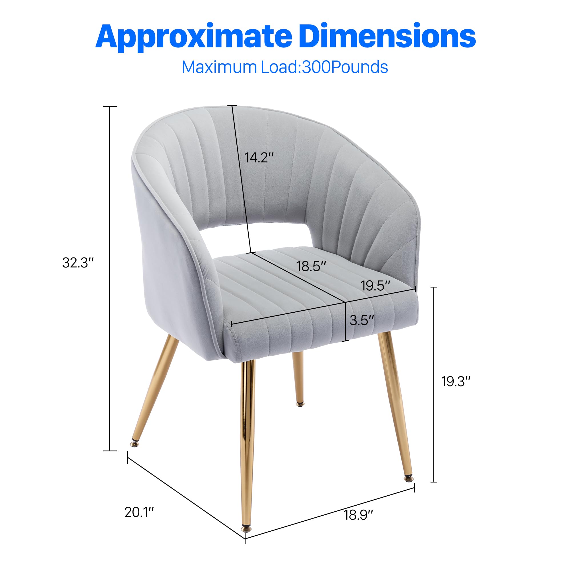Velvet Desk Chair with Gold Legs - Modern Tufted Home Office Chair for Women, Ergonomic Computer Task Stool, Accent Armchair for Study & Living Room (Light Gray) - Perfect for Home Office, Study Nook & Cozy Reading Corner