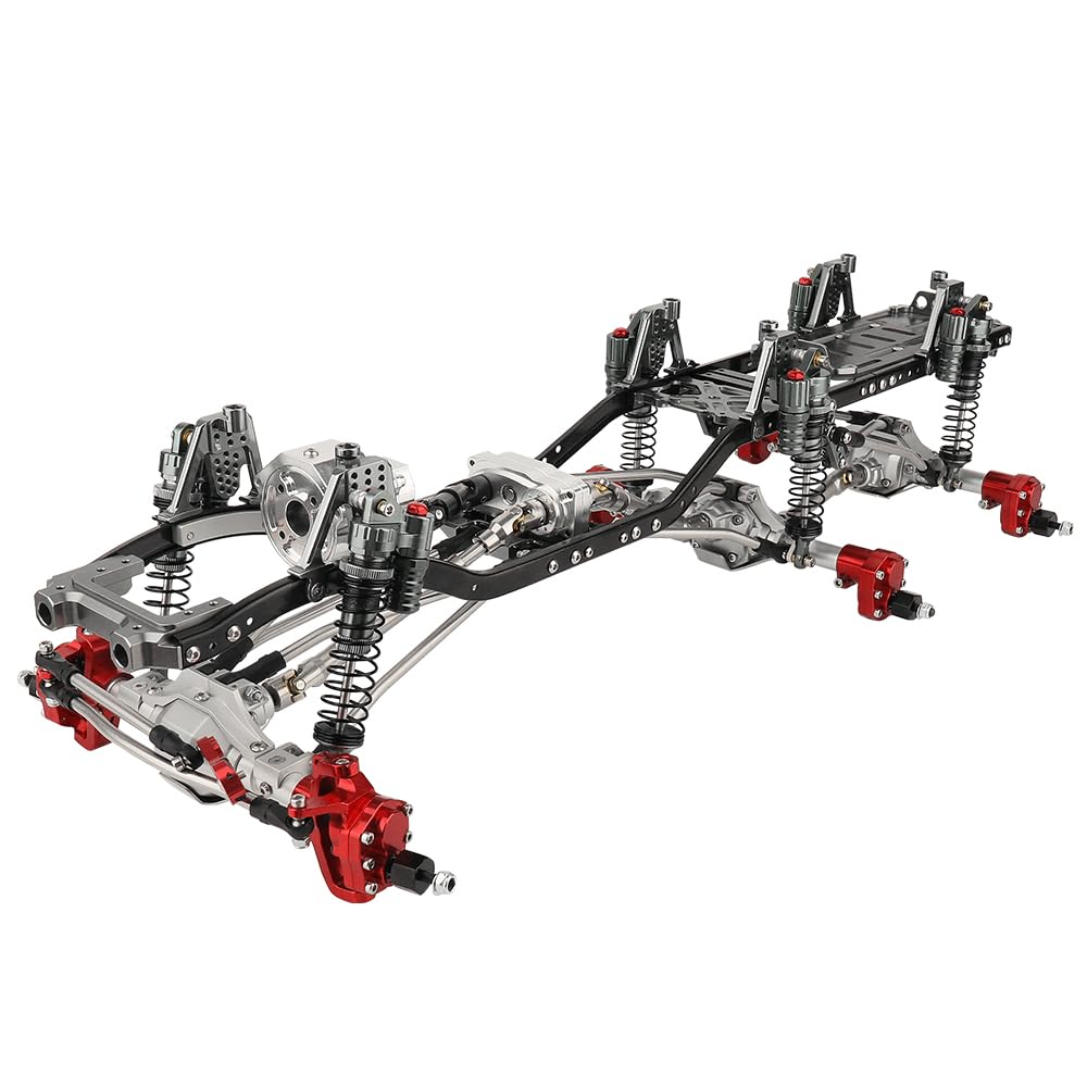 **Heavy-Duty 6x6 Metal RC Car Chassis Frame with Front/Middle/Rear Axles & Gearbox – Compatible with Axial SCX10 II 90046 90047 1/10 Scale RC Crawler Upgrades – Reinforced Battery Tray (Silver-Gray) – Ideal for Off-Road Crawling & Trail Adventures**