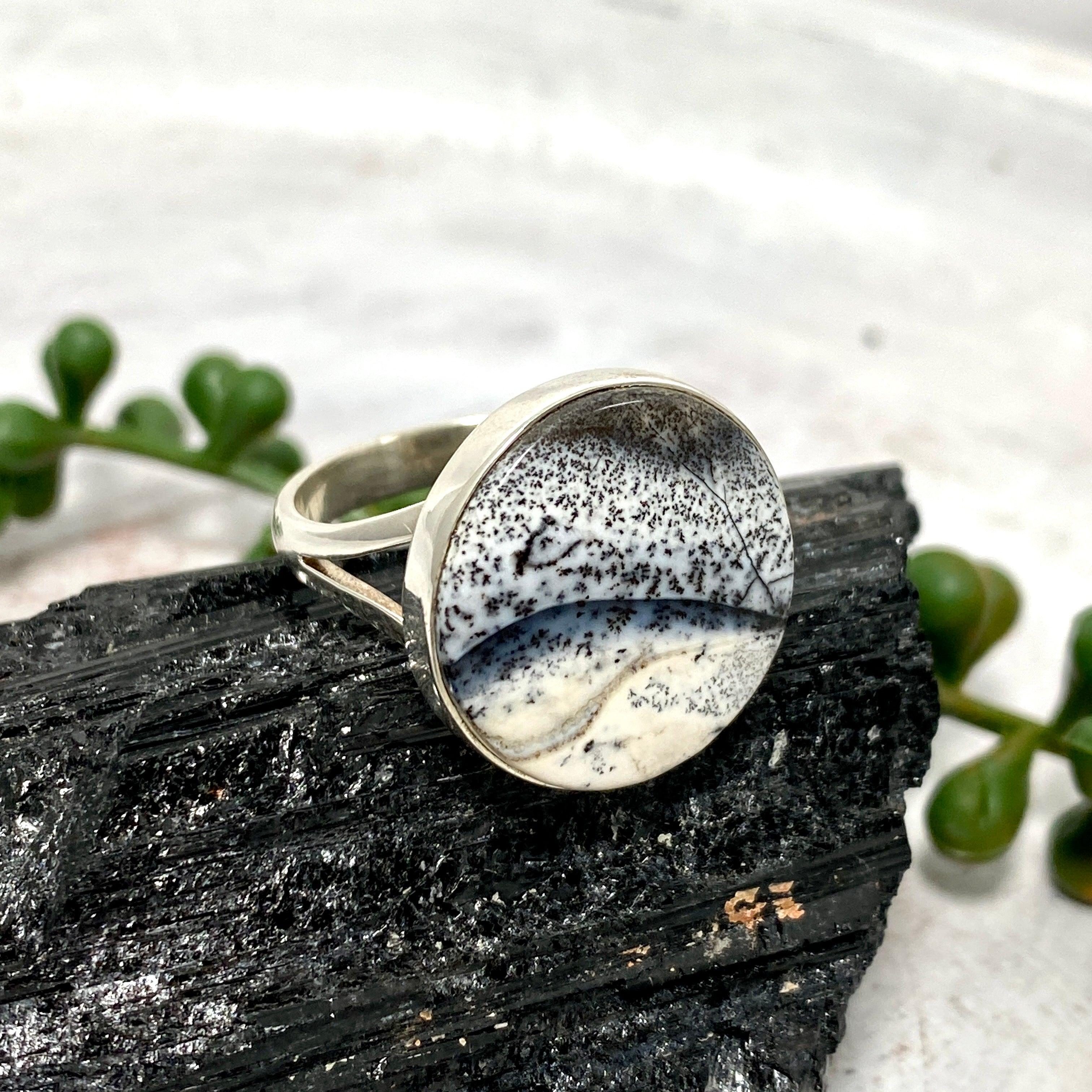 Dendritic Opal Round Ring Size 11 - KRGJ2296 | Elegant Handmade Jewelry for Women, Perfect for Weddings, Parties & Special Occasions