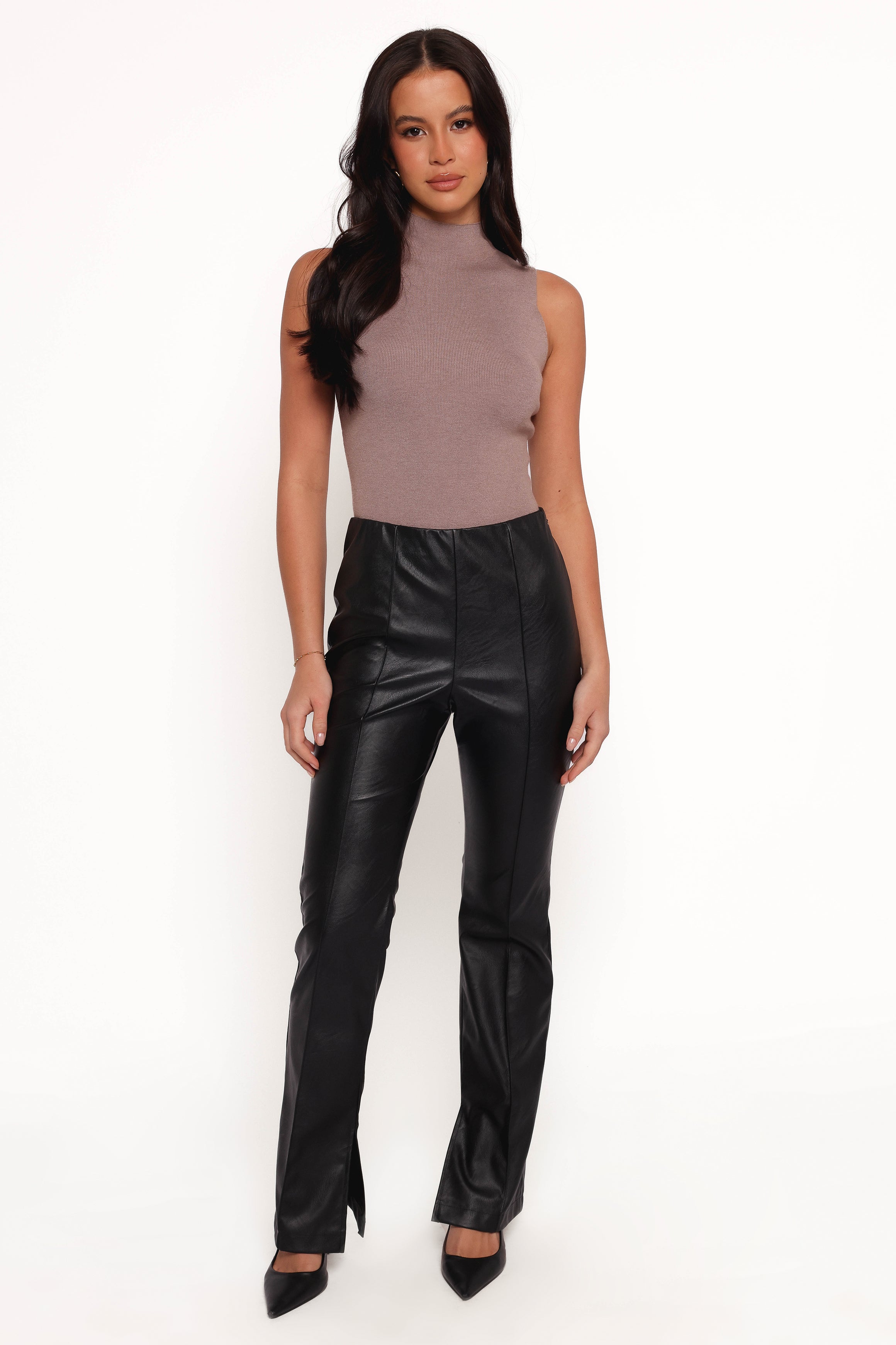 Kathi Faux Leather Pants for Women - High Waisted Stretch Vegan Leather Leggings (Black) | Perfect for Night Out, Party & Casual Wear