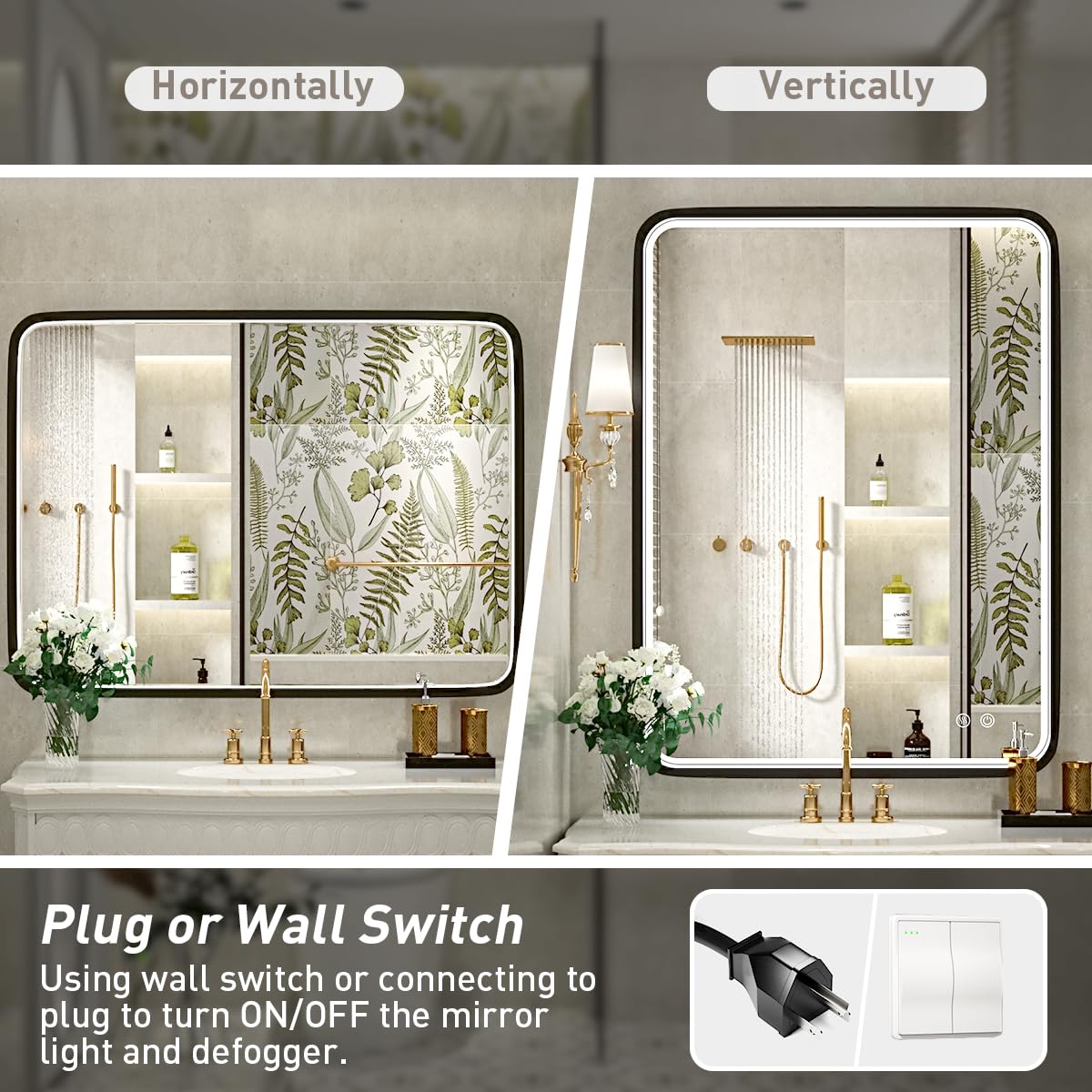 36x28 Inch LED Bathroom Mirror with Light - Black Metal Frame Anti-Fog Vanity Mirror, Dimmable Touch Switch for Wall Mount (Horizontal/Vertical) | Perfect for Makeup, Shaving & Home Decor