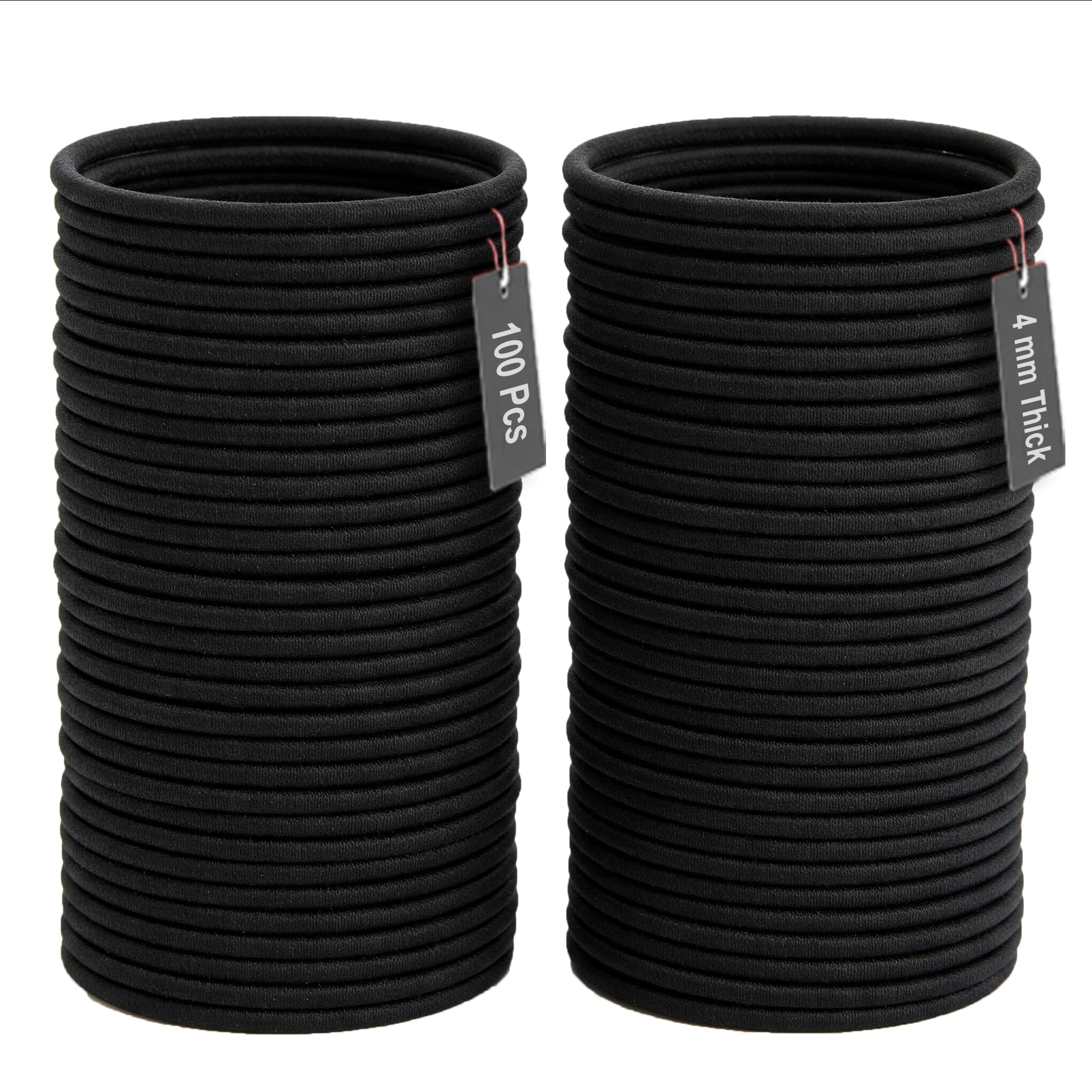 KEAH 100 Pack Black Elastic Hair Ties for Women & Men - 4mm Soft Hair Bands for Girls, No-Slip Ponytail Holders - Perfect for Workouts, Office, School & Daily Use (100pcs, Black)