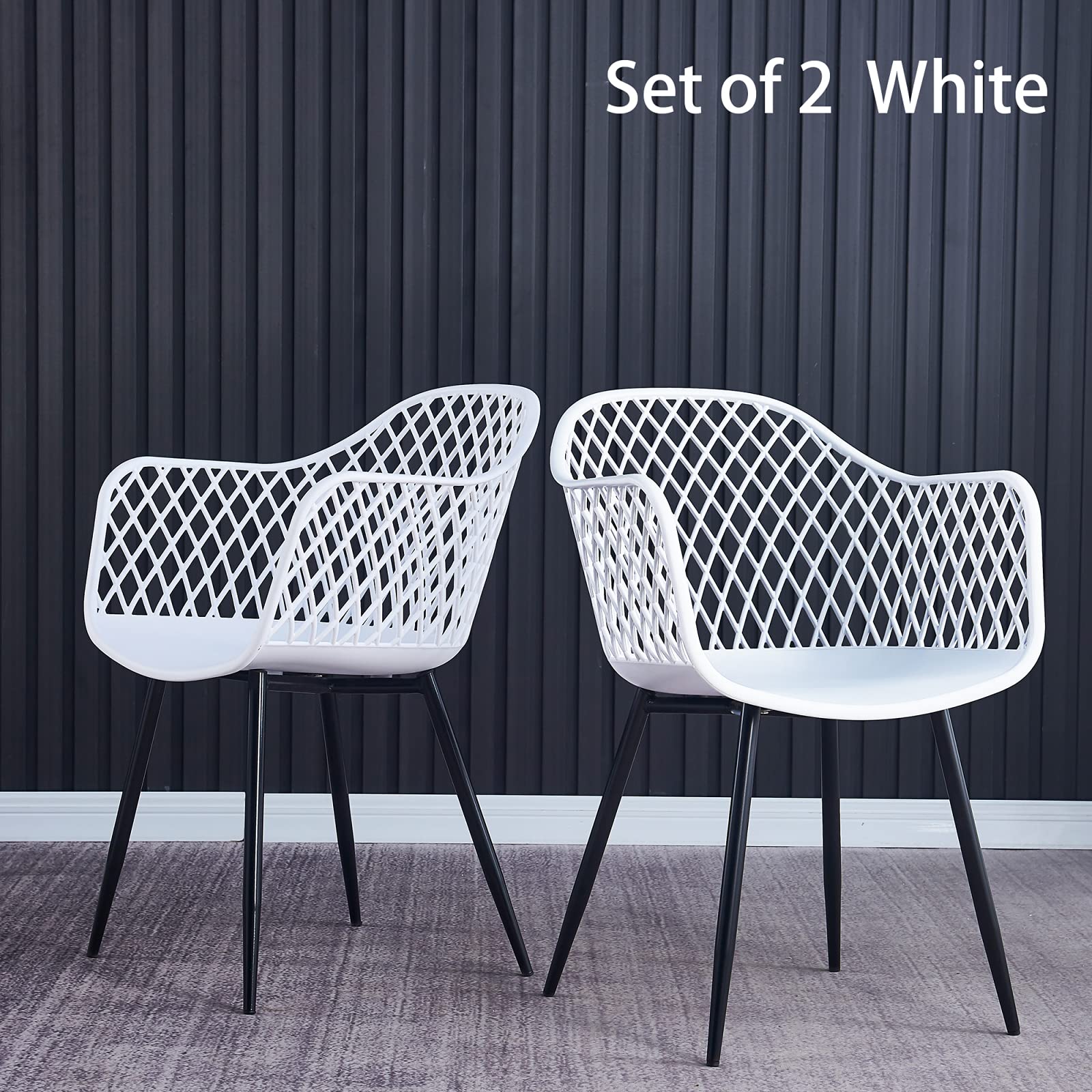 Modern White Plastic Chairs Set of 2 - Durable Home Office & Dining Chairs, Lightweight Outdoor Accent Chairs for Patio, Living Room, Kitchen - Perfect for Small Spaces & Indoor/Outdoor Use