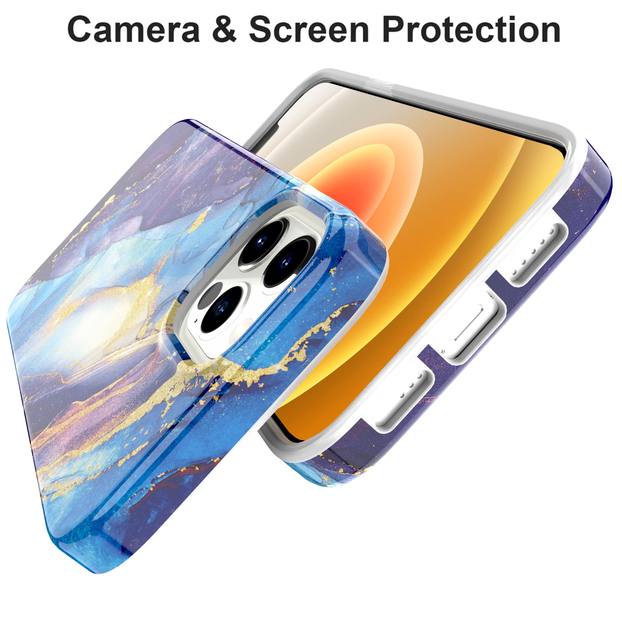 BAISRKE iPhone 13 Pro Max Case 6.7 inch (2021) - Sparkle Glitter Marble Design, Shockproof Flexible TPU Bumper Cover for Women (Blue Glitter) | Perfect for Everyday Use, Office & Party Protection