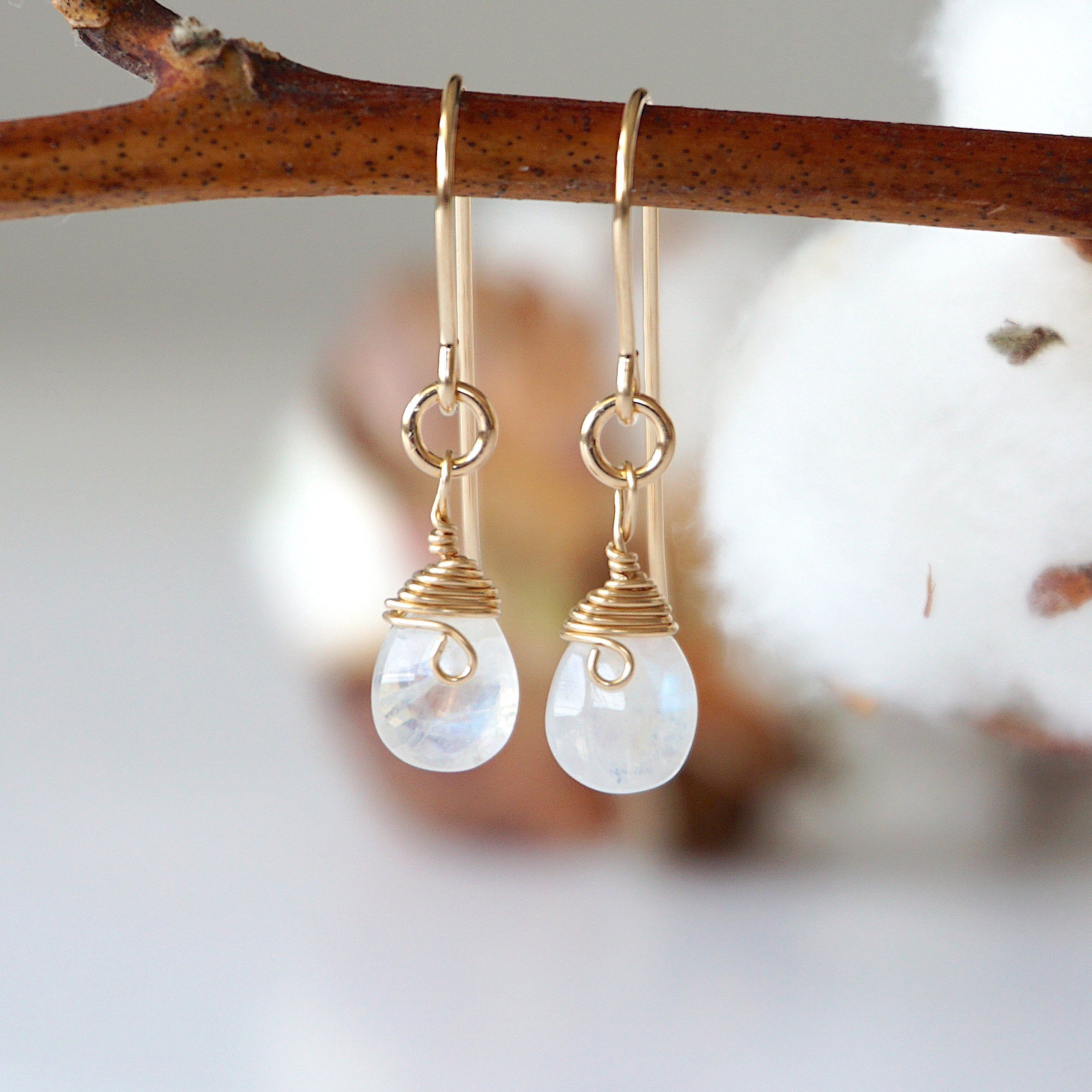 Rainbow Moonstone Teardrop Earrings - 14k Gold Filled Dangle Earrings for Women, Elegant Boho Jewelry Gift for Birthday, Wedding & Special Occasions