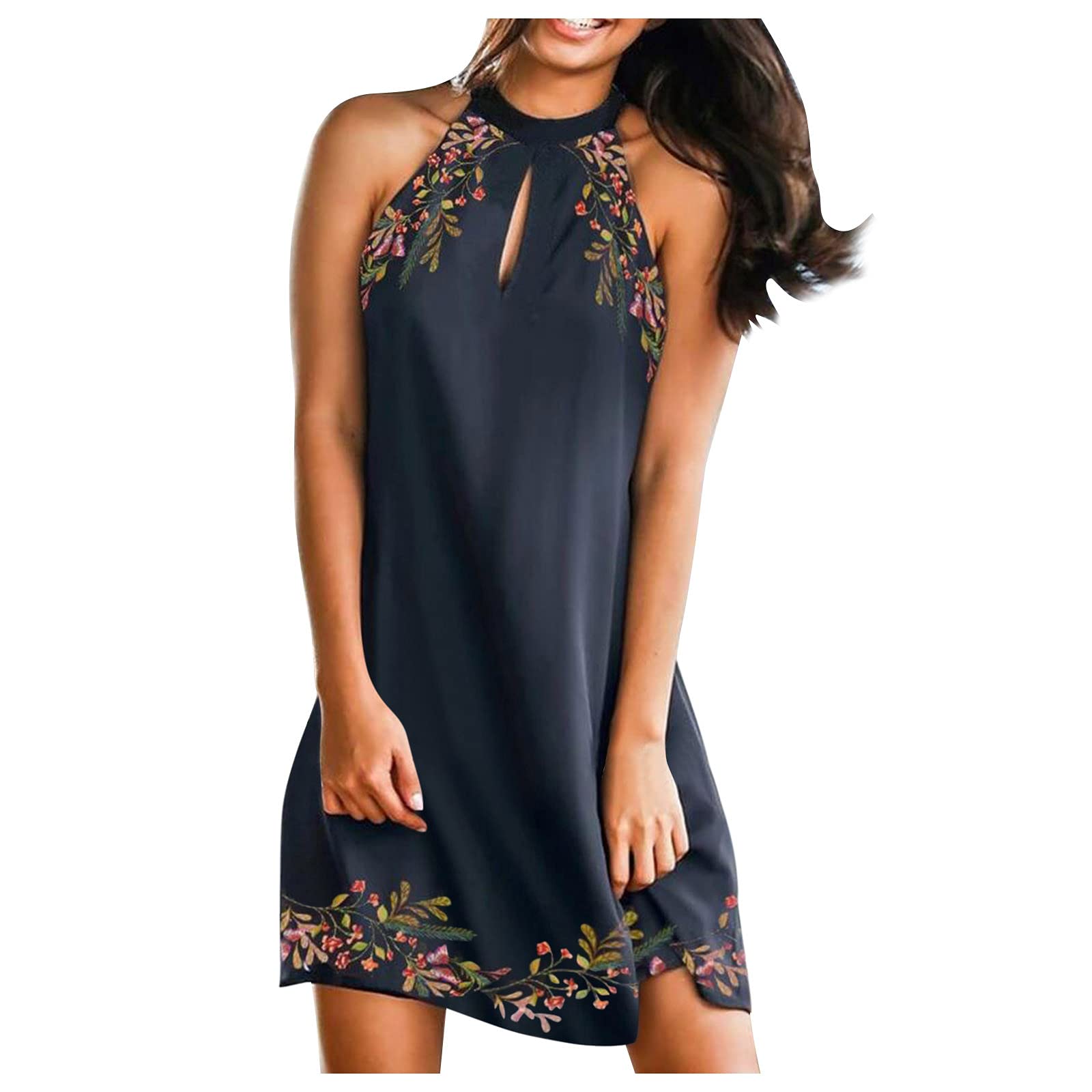Women's Summer Round Neck Print Sling Dovetail Cocktail Dress - Flattering Plaid Party Dress for Casual Outings, Date Nights & Special Occasions
