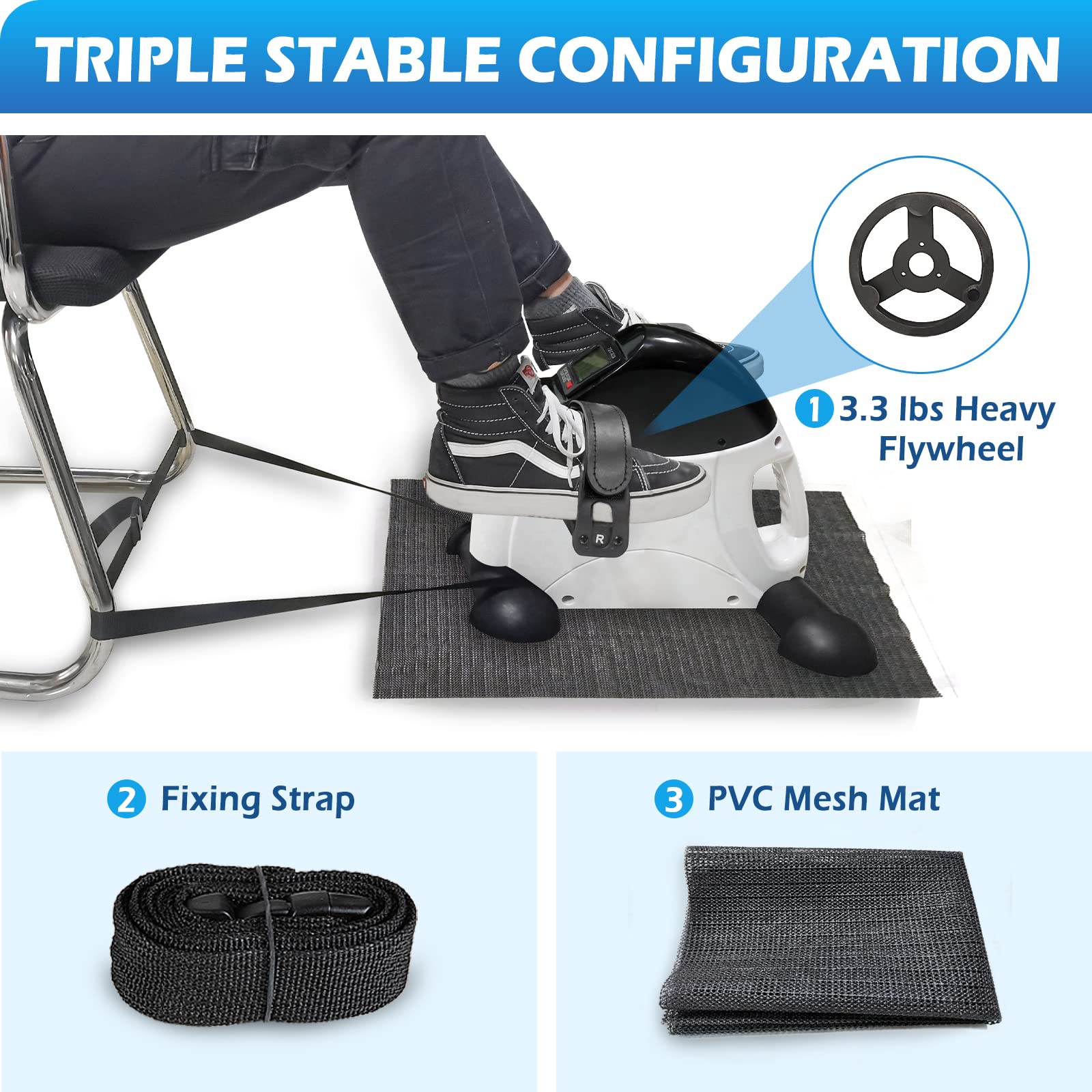 TABEKE Under Desk Bike Pedal Exerciser - Mini Exercise Bike for Arm & Leg Workouts, Portable Pedal Exerciser for Seniors with LCD Display (White) - Perfect for Office, Home & Physical Therapy