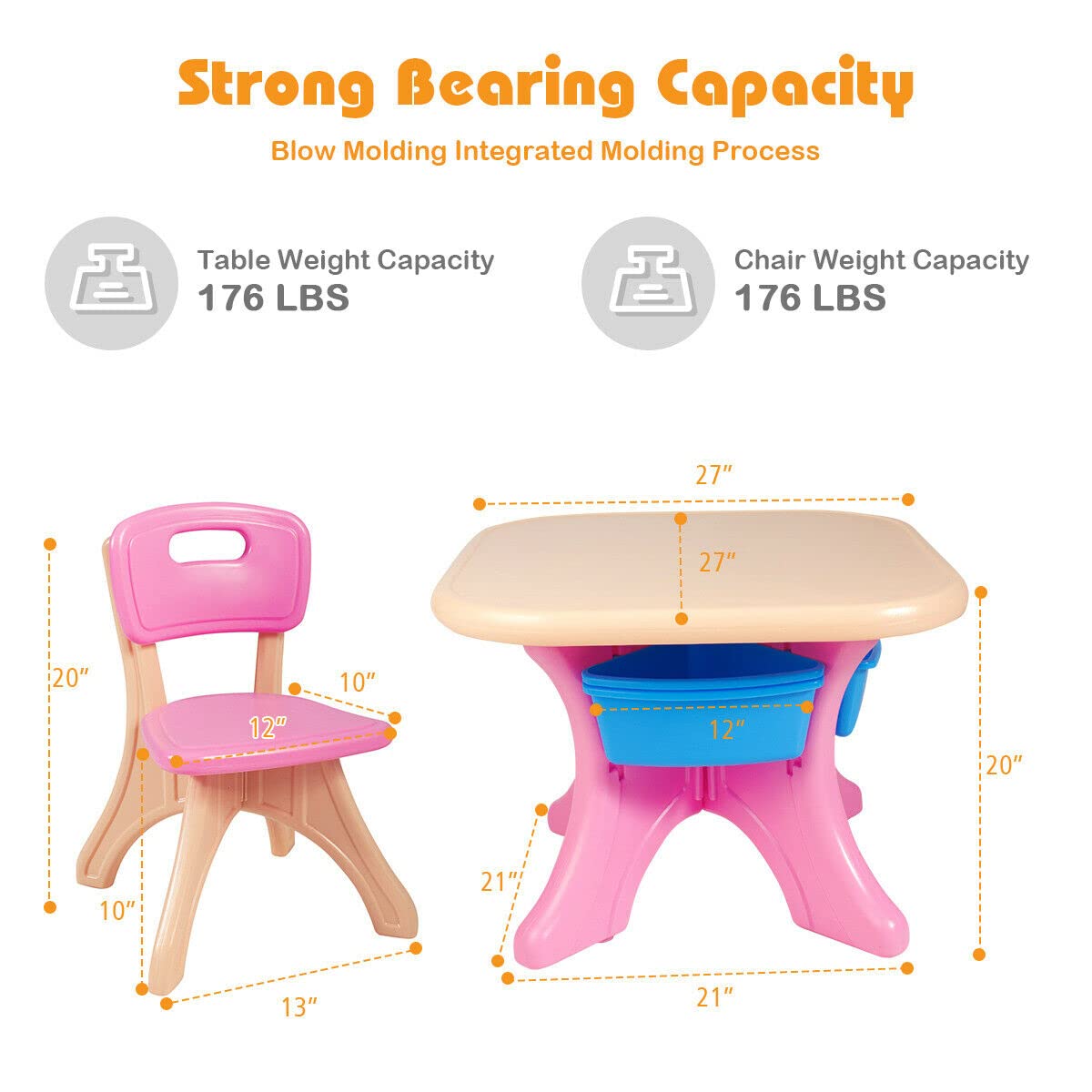Kids Table and Chair Set with Storage - Lightweight Activity Table for Reading, Drawing & Play - Toddler Furniture for Ages 2-6 (Pink) - Perfect for Playrooms, Preschools & Home Learning Spaces