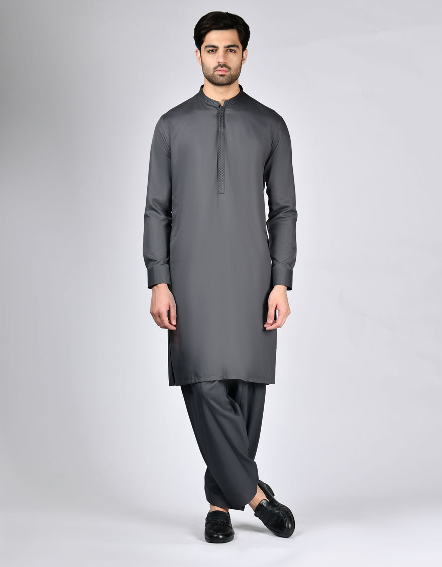 Elegant Blended Grey Shalwar Kameez by J. Junaid Jamshed - Traditional Pakistani Outfit for Men, Perfect for Weddings, Eid & Special Occasions
