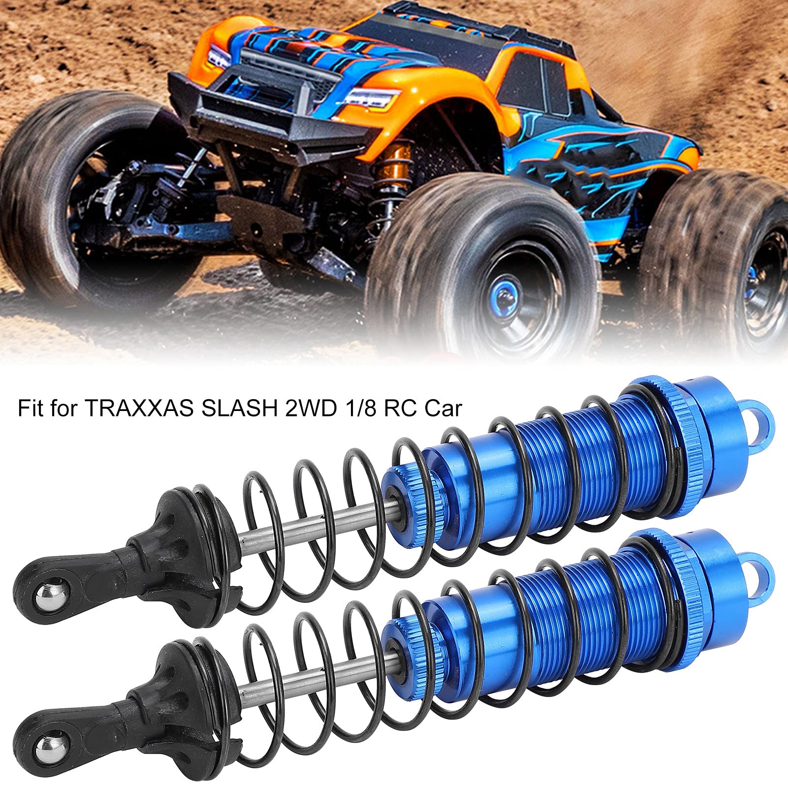 Adjustable Oil-Filled 1/8 RC Shock Absorber 140mm (2PCS) - Compatible with TRAXXAS Slash 2WD RC Car - Blue - Perfect for Off-Road Racing & RC Car Upgrades