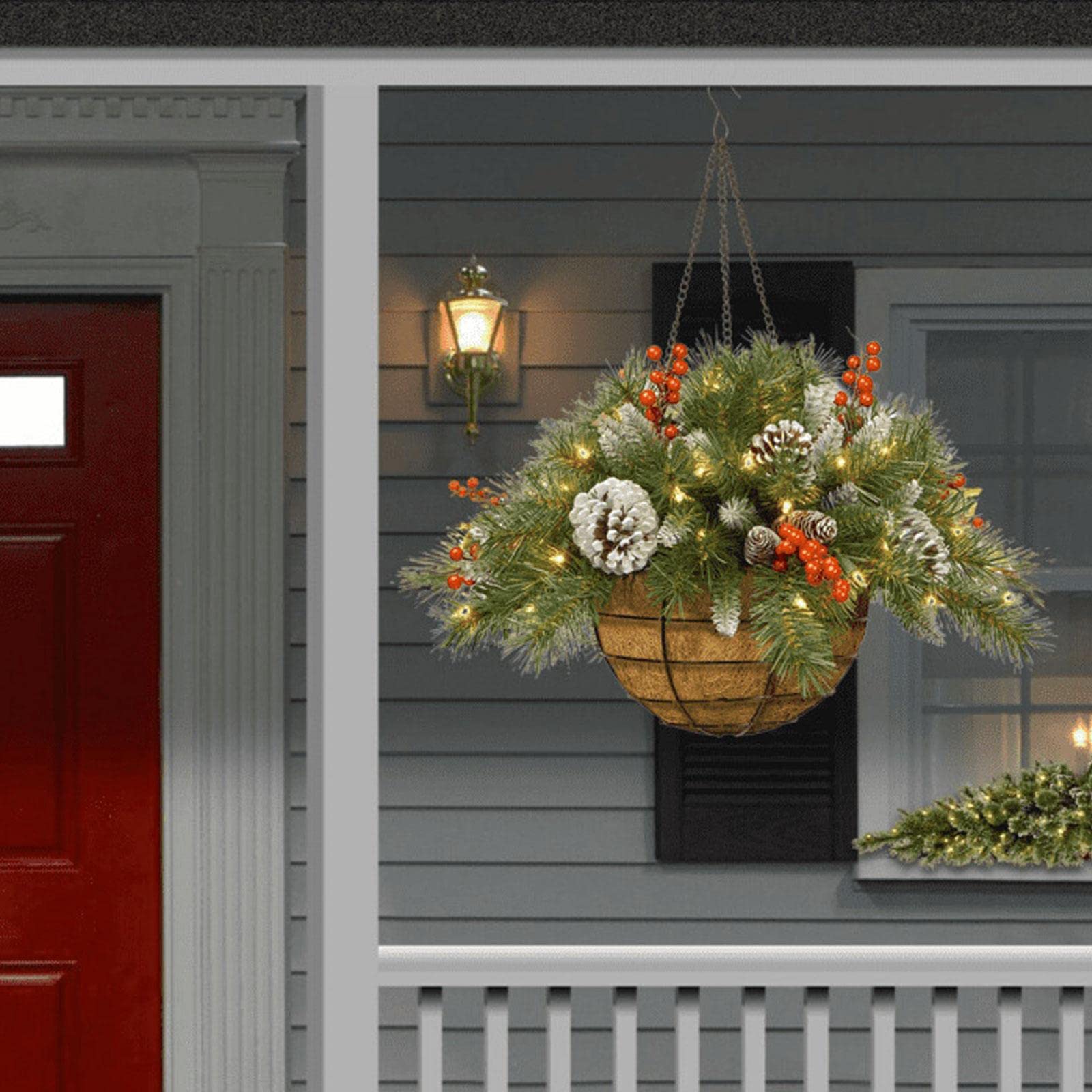 TsugaR Christmas Flower Basket with LED Lights - Artificial Hanging Decor with Pine Cones & Berries for Indoor/Outdoor Holiday Decorating | Perfect for Home, Garden, Lawn & Party Decorations