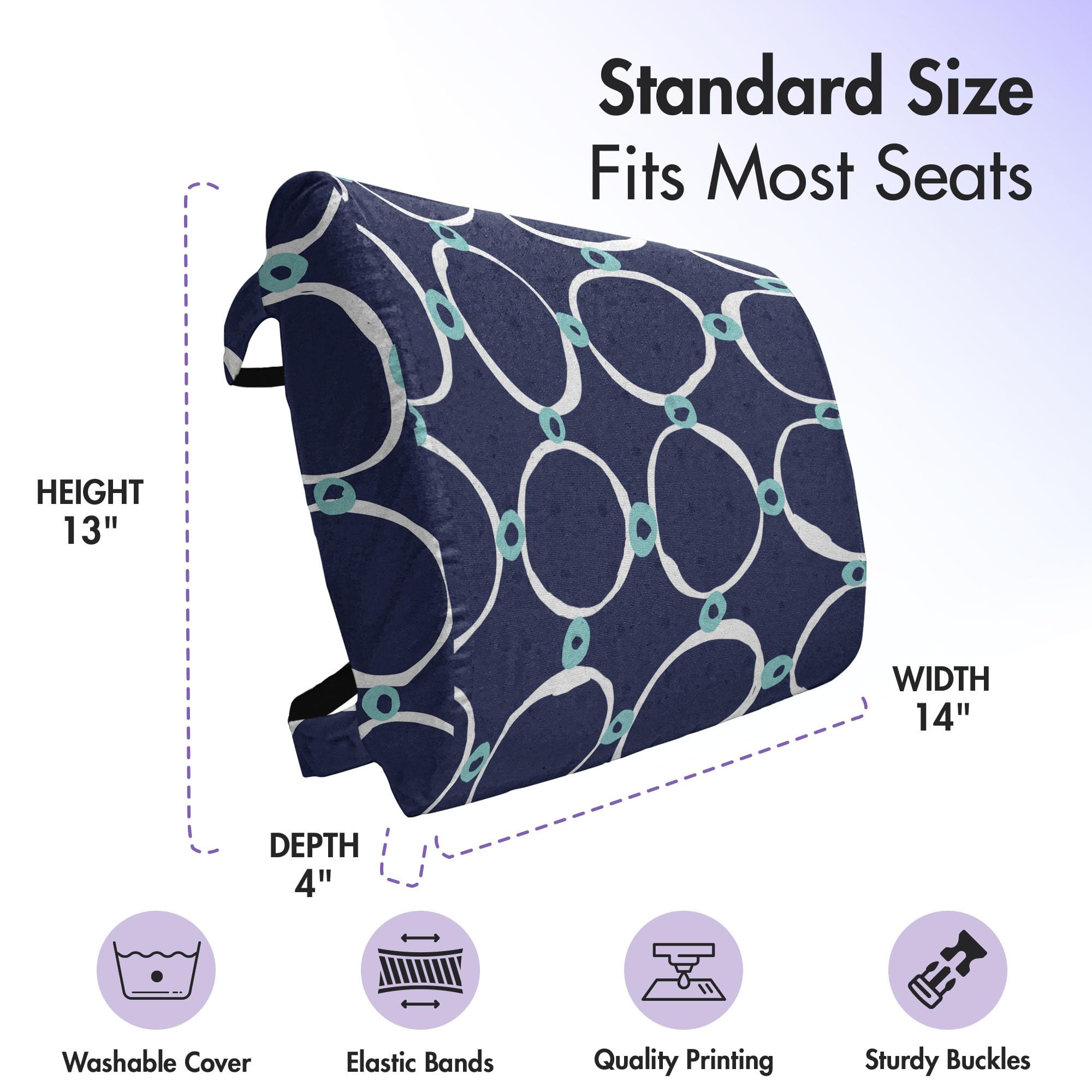 Ambesonne Abstract Lumbar Support Pillow - High Density Foam for Office Chairs & Car Seats - 14x13 Inches - Dark Violet Blue & White Geometric Design - Perfect for Back Pain Relief & Comfort While Working or Driving