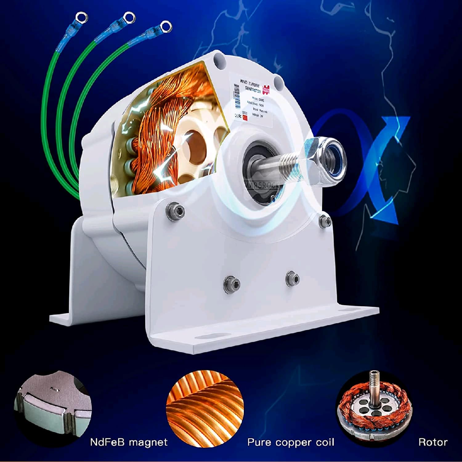 12V/24V/48V/96V/110V/220V 3-Phase Low Speed Permanent Magnet Wind Turbine Generator with Waterproof Controller - Perfect for Off-Grid Power, Home & Farm Use